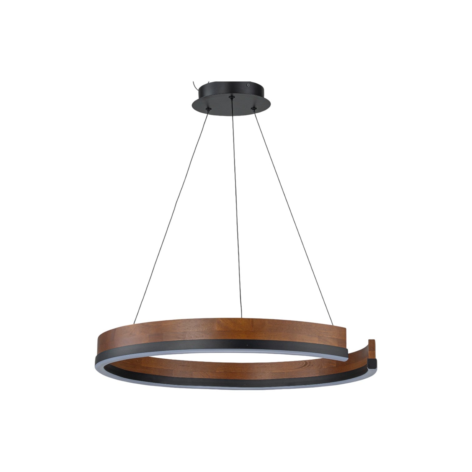 Glowlings 1-Light Modern 24"Wide Open Ring 3000K Dimmable LED Walnut Wood Pendant Light