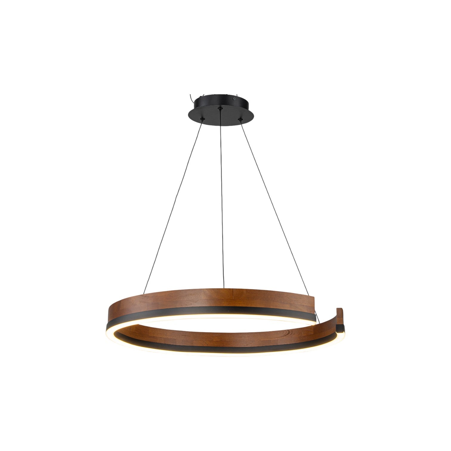 Glowlings 1-Light Modern 24"Wide Open Ring 3000K Dimmable LED Walnut Wood Pendant Light