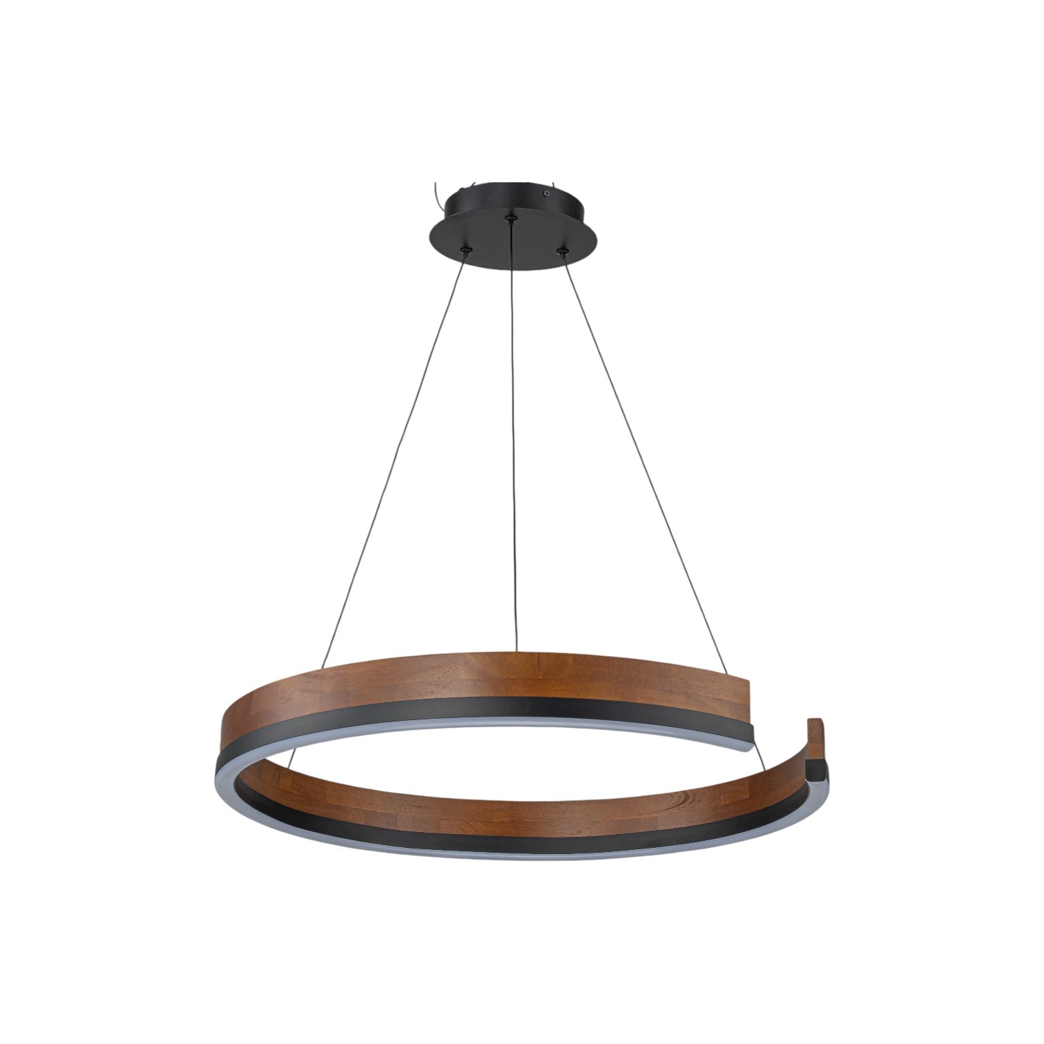 Glowlings 1-Light Modern 24"Wide Open Ring 3000K Dimmable LED Walnut Wood Pendant Light