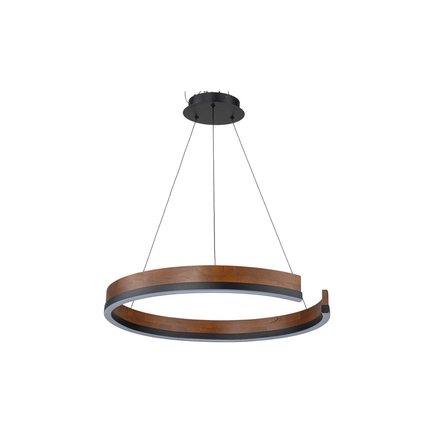 Glowlings 1-Light Modern 24"Wide Open Ring 3000K Dimmable LED Walnut Wood Pendant Light