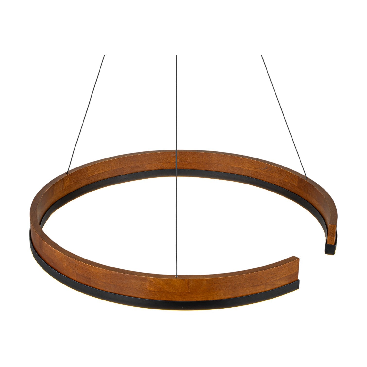 Glowlings 1-Light Modern 24"Wide Open Ring 3000K Dimmable LED Walnut Wood Pendant Light