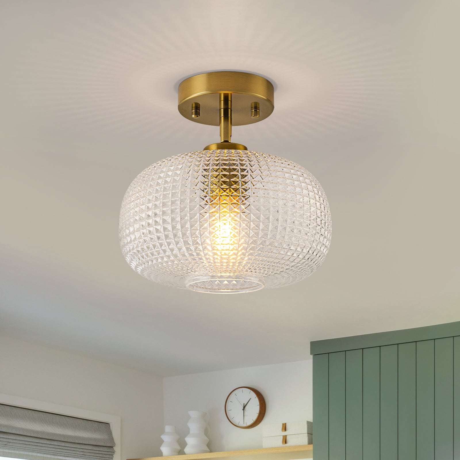 Glowlings 1-Light Modern Prismatic Clear Glass Globe Small Semi Flush Mount