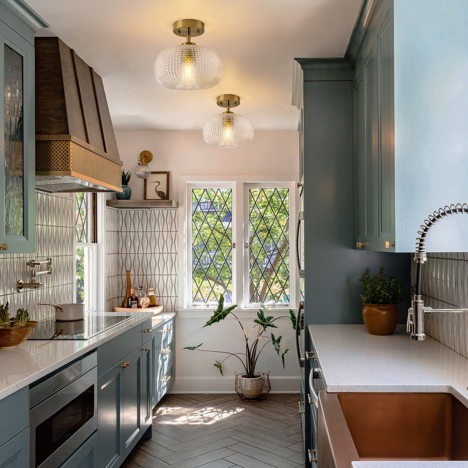 Glowlings 1-Light Modern Prismatic Clear Glass Globe Small Semi Flush Mount