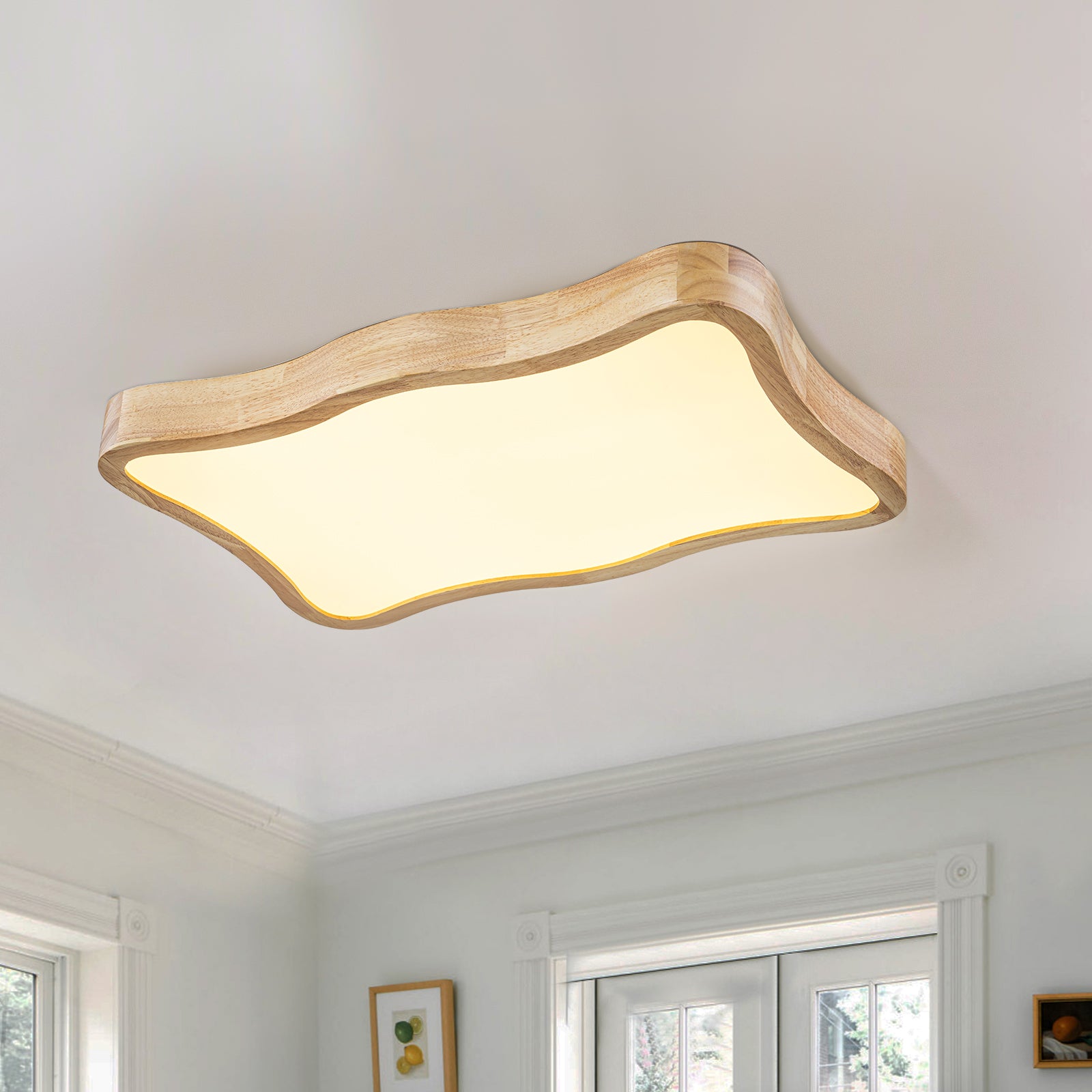 Glowlings 1-Light Modern 24"Wide Rectangle Organic Wood LED Flush Mount Ceiling Light