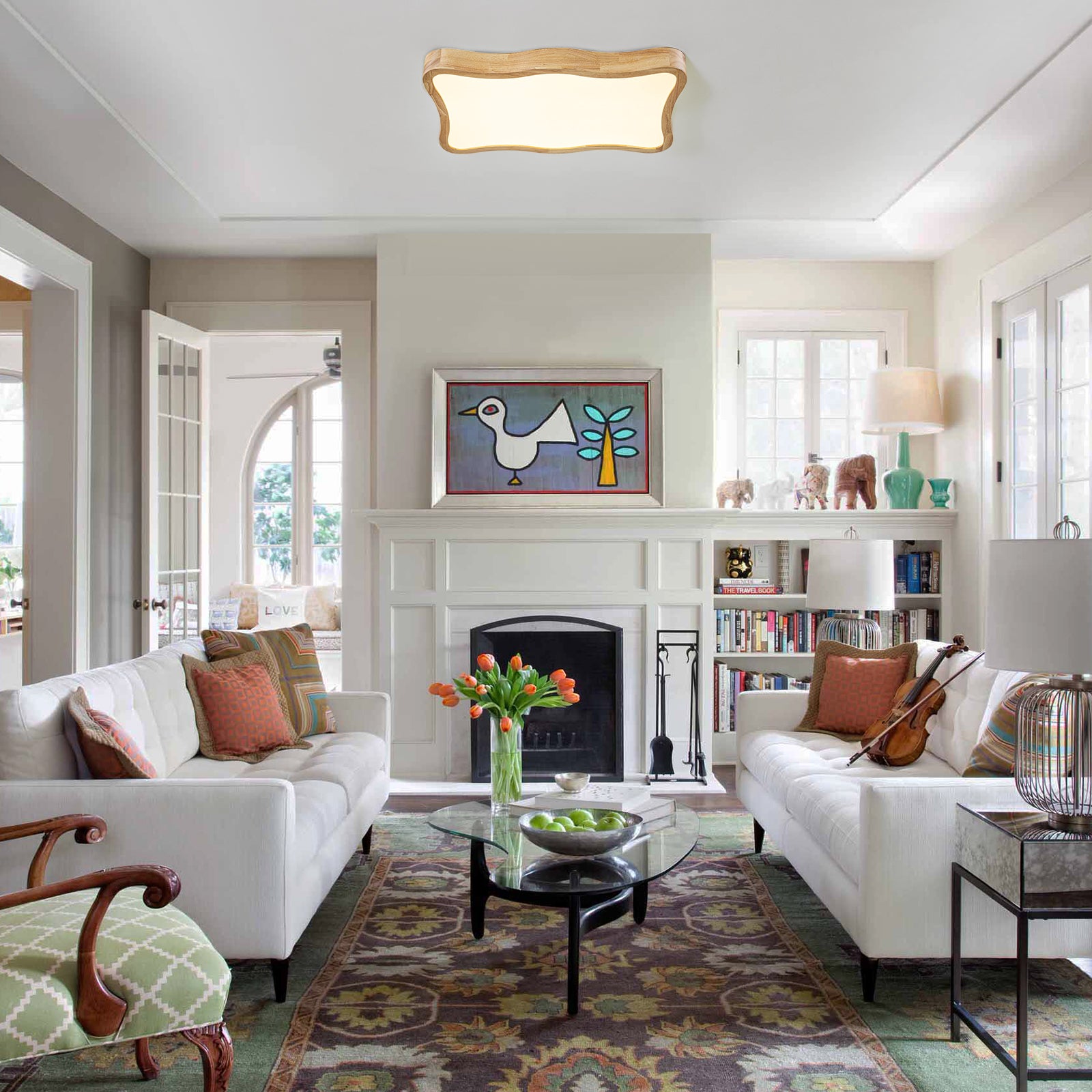 Glowlings 1-Light Modern 24"Wide Rectangle Organic Wood LED Flush Mount Ceiling Light