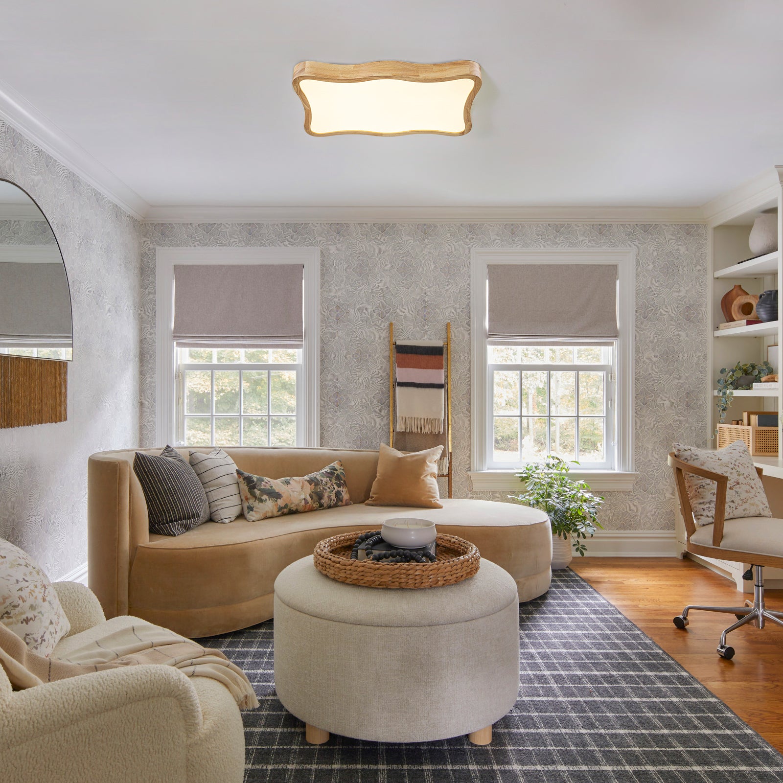 Glowlings 1-Light Modern 24"Wide Rectangle Organic Wood LED Flush Mount Ceiling Light