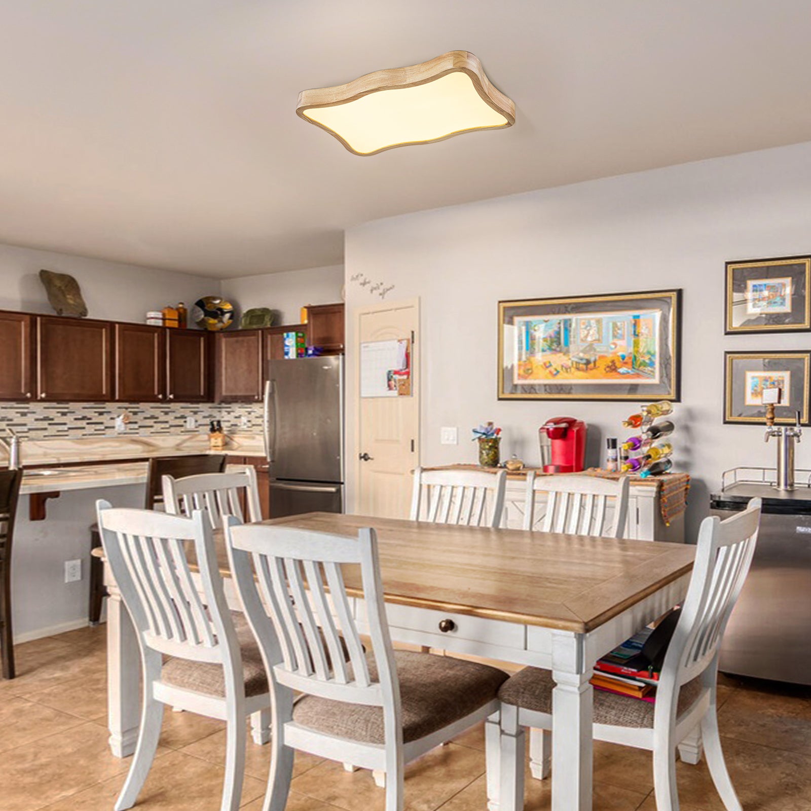 Glowlings 1-Light Modern 24"Wide Rectangle Organic Wood LED Flush Mount Ceiling Light