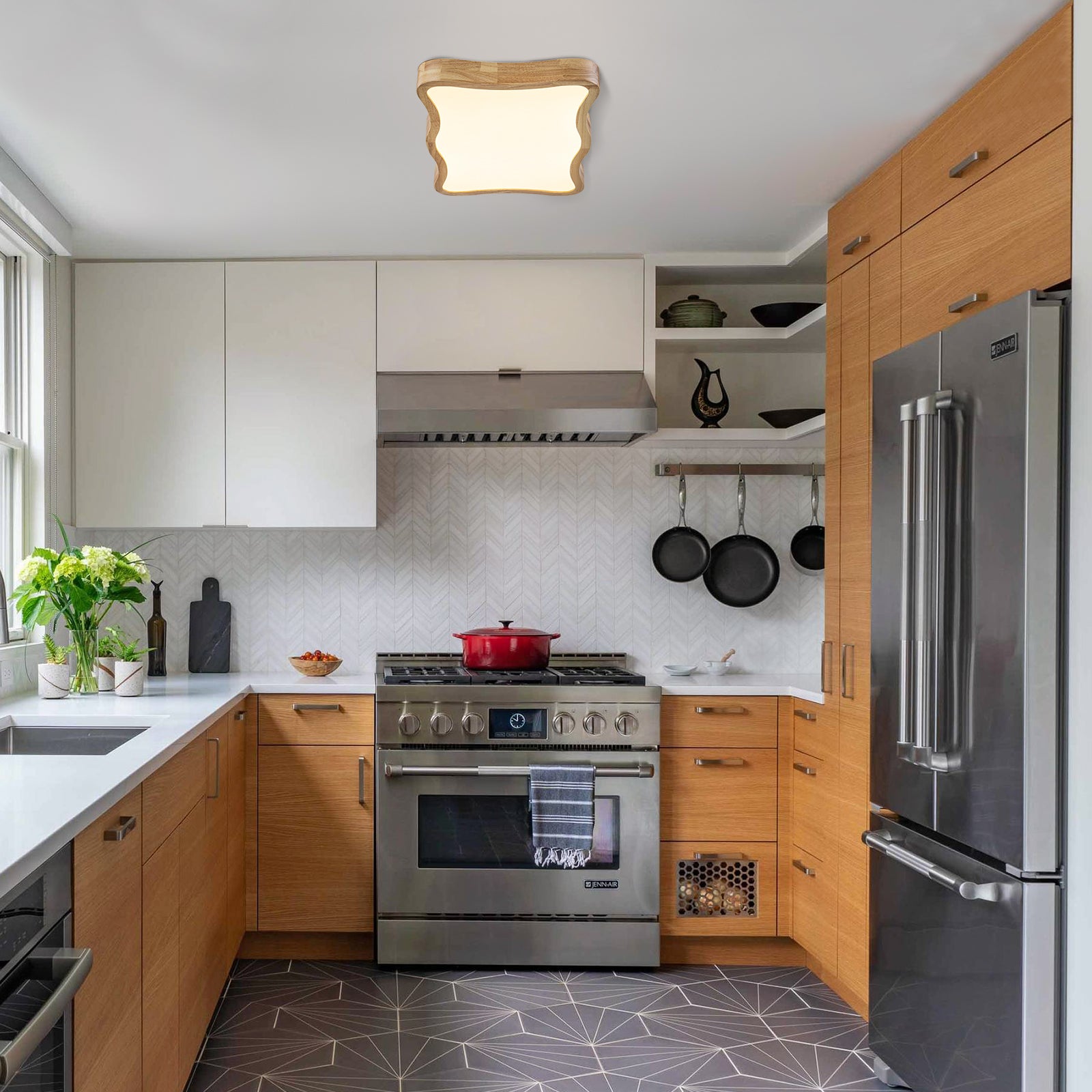 Glowlings 1-Light Modern 24"Wide Rectangle Organic Wood LED Flush Mount Ceiling Light