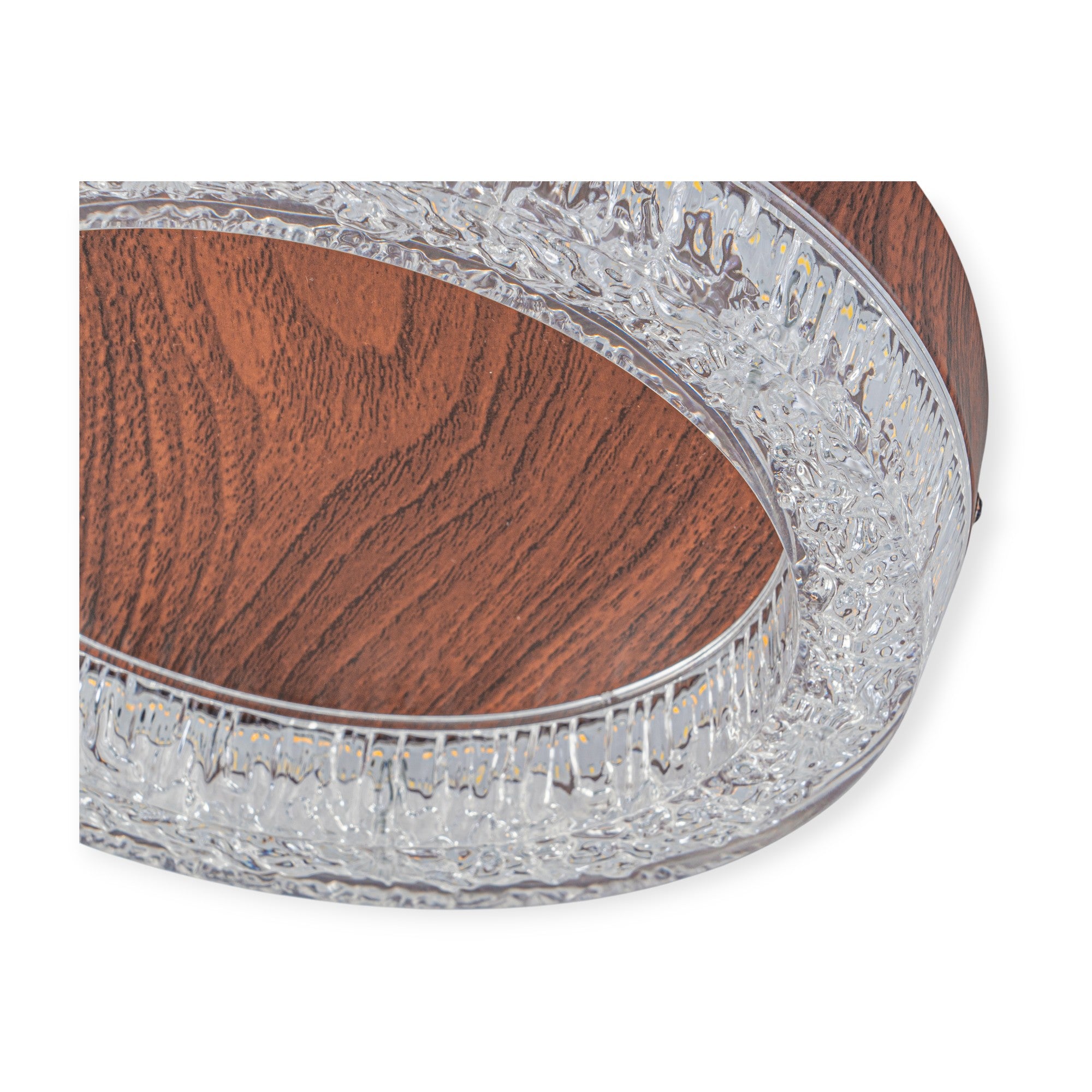 Glowlings 1-Light Modern Rippled Water Effect Round Walnut Wood LED Flush Mount Ceiling Light