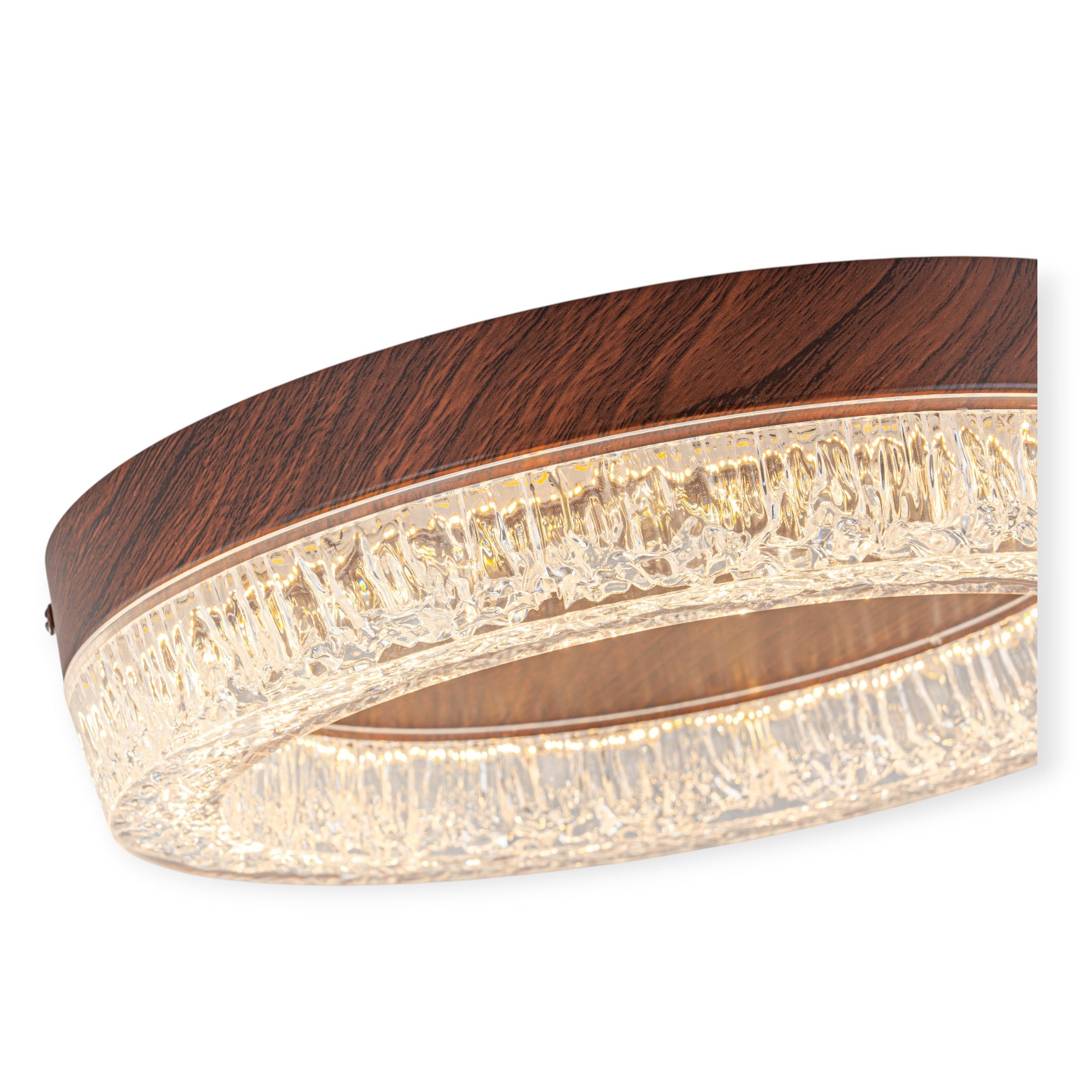 Glowlings 1-Light Modern Rippled Water Effect Round Walnut Wood LED Flush Mount Ceiling Light