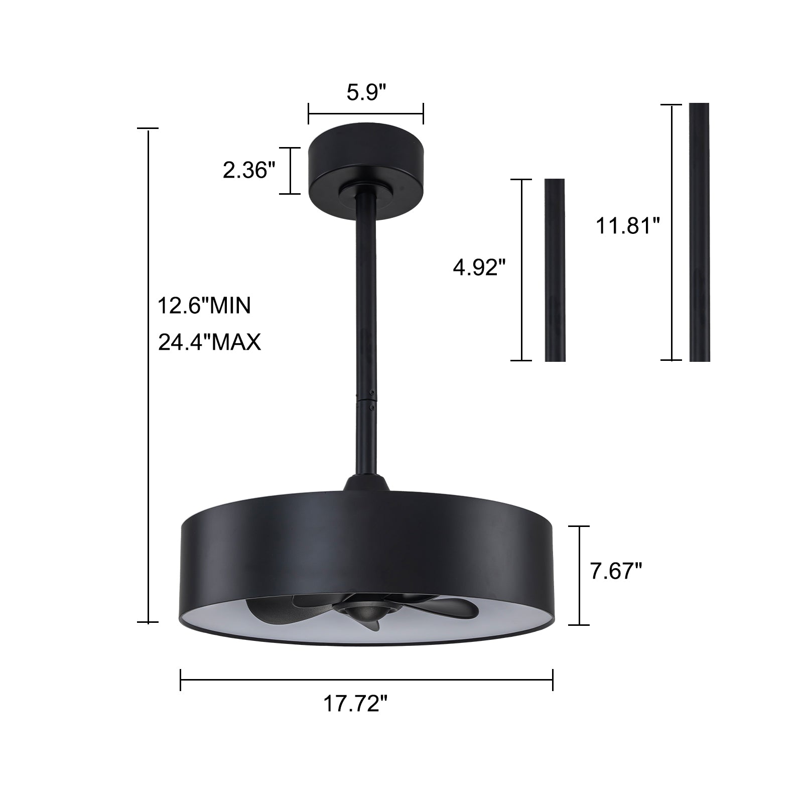 Glowlings 1-Light Modern 18"Wide Round Matte Black LED Ceiling Fan Light with Remote & APP