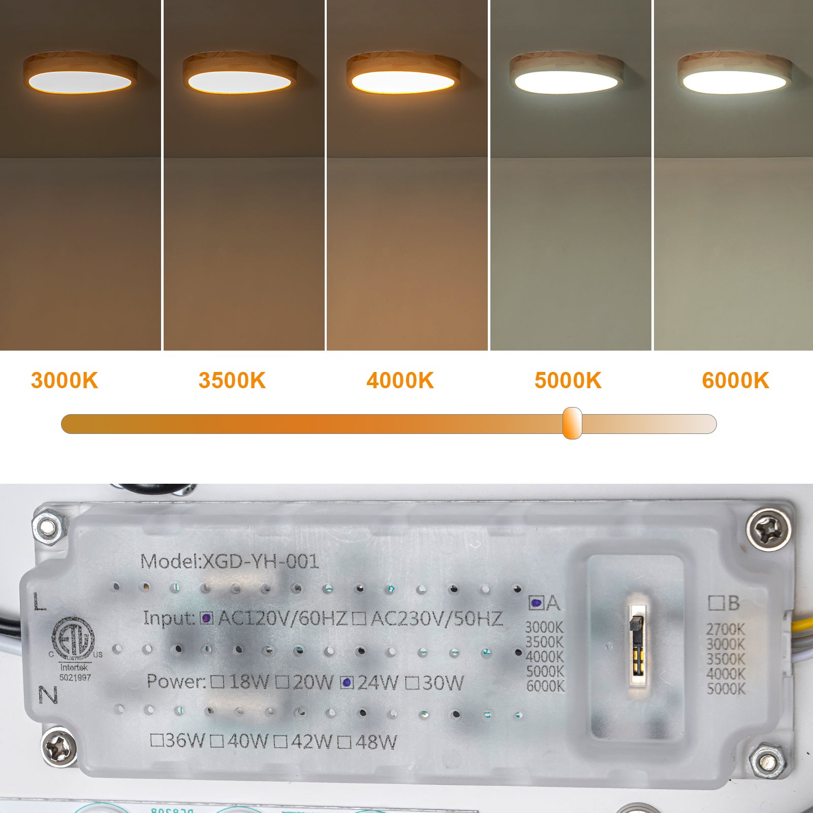 Glowlings 1-Light Modern 15"Wide Round Organic Wood LED Flush Mount Low Profile Ceiling Light