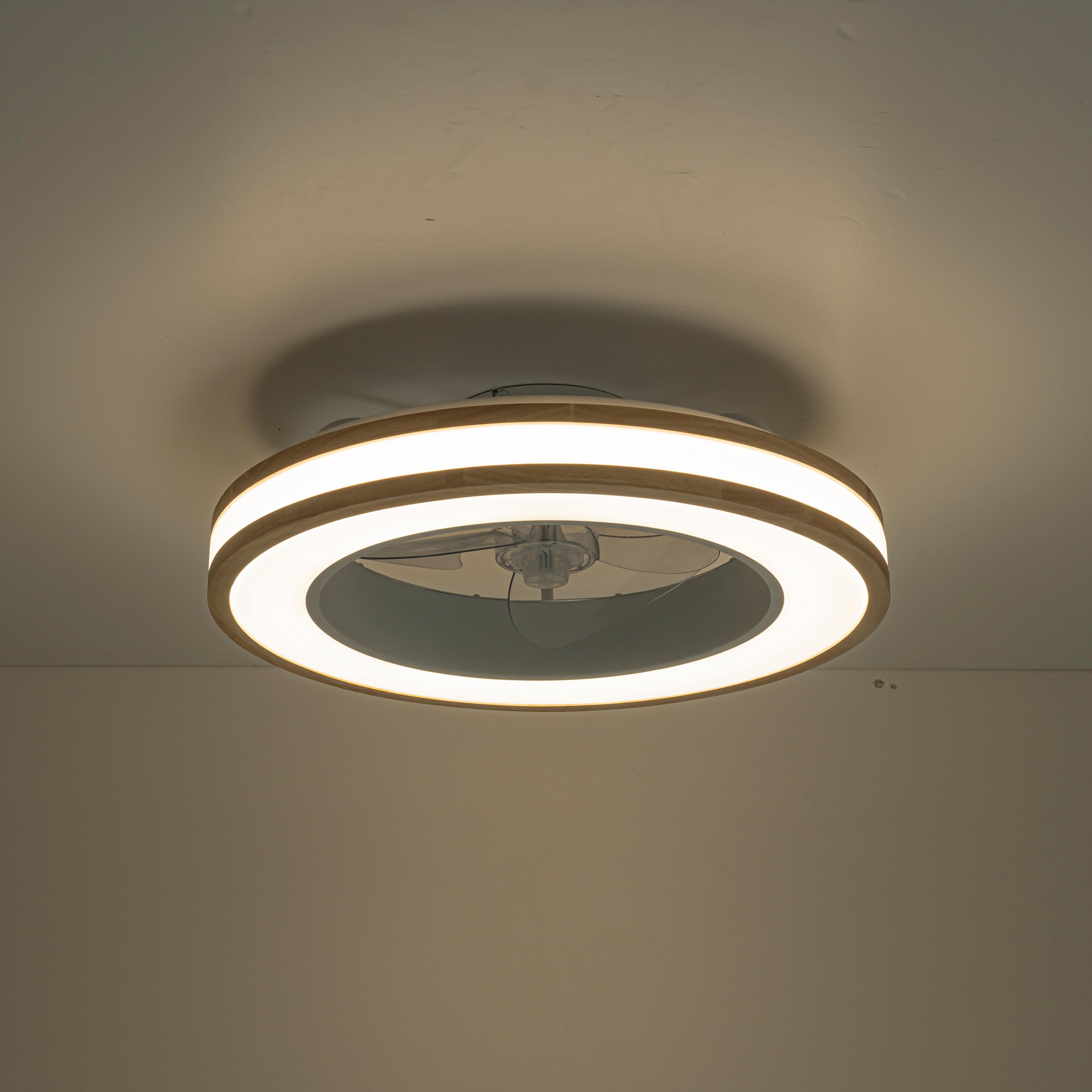 Glowlings 1-Light Natural Wood Grain Low Profile LED Ceiling Fan with Light Fandelier with Remote
