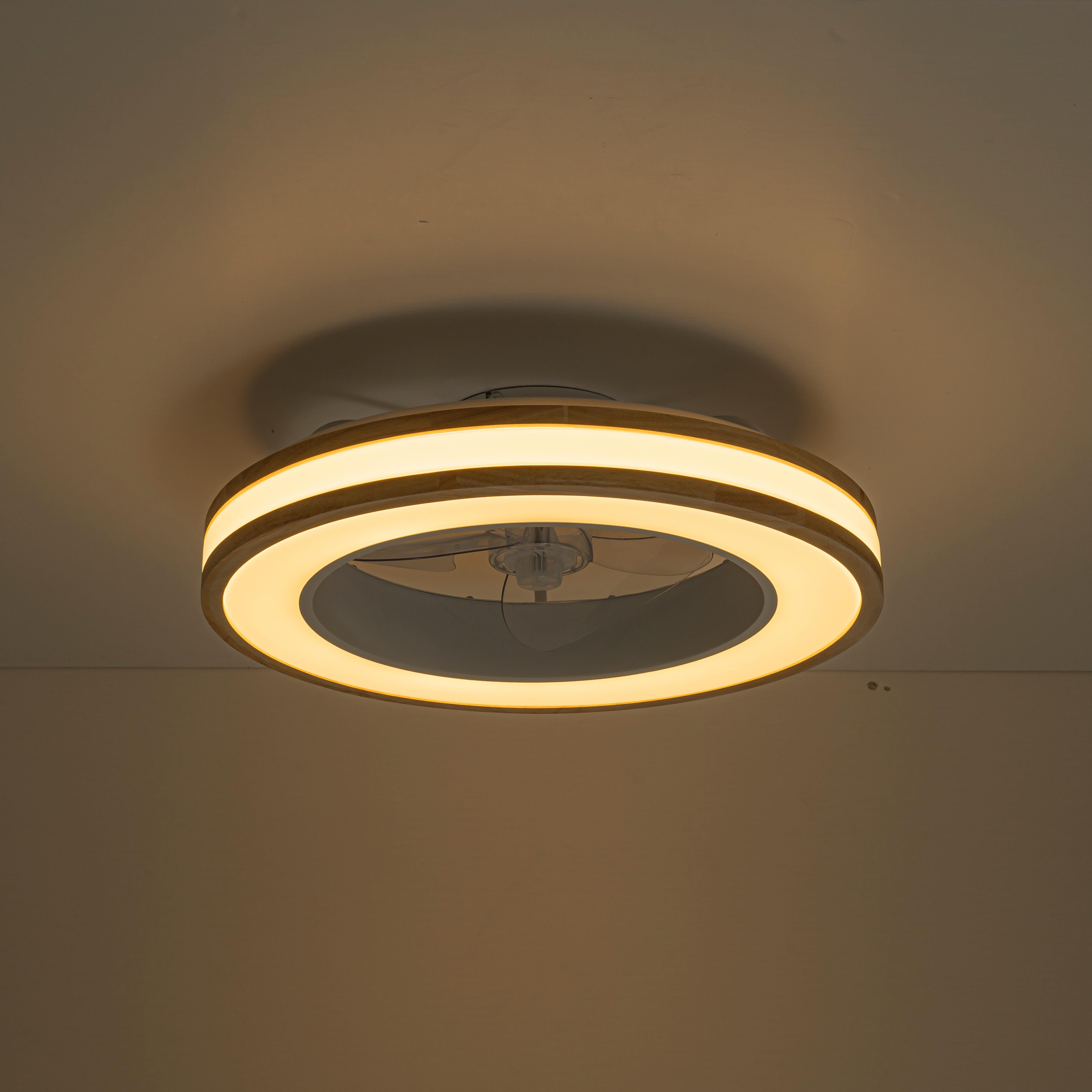 Glowlings 1-Light Natural Wood Grain Low Profile LED Ceiling Fan with Light Fandelier with Remote
