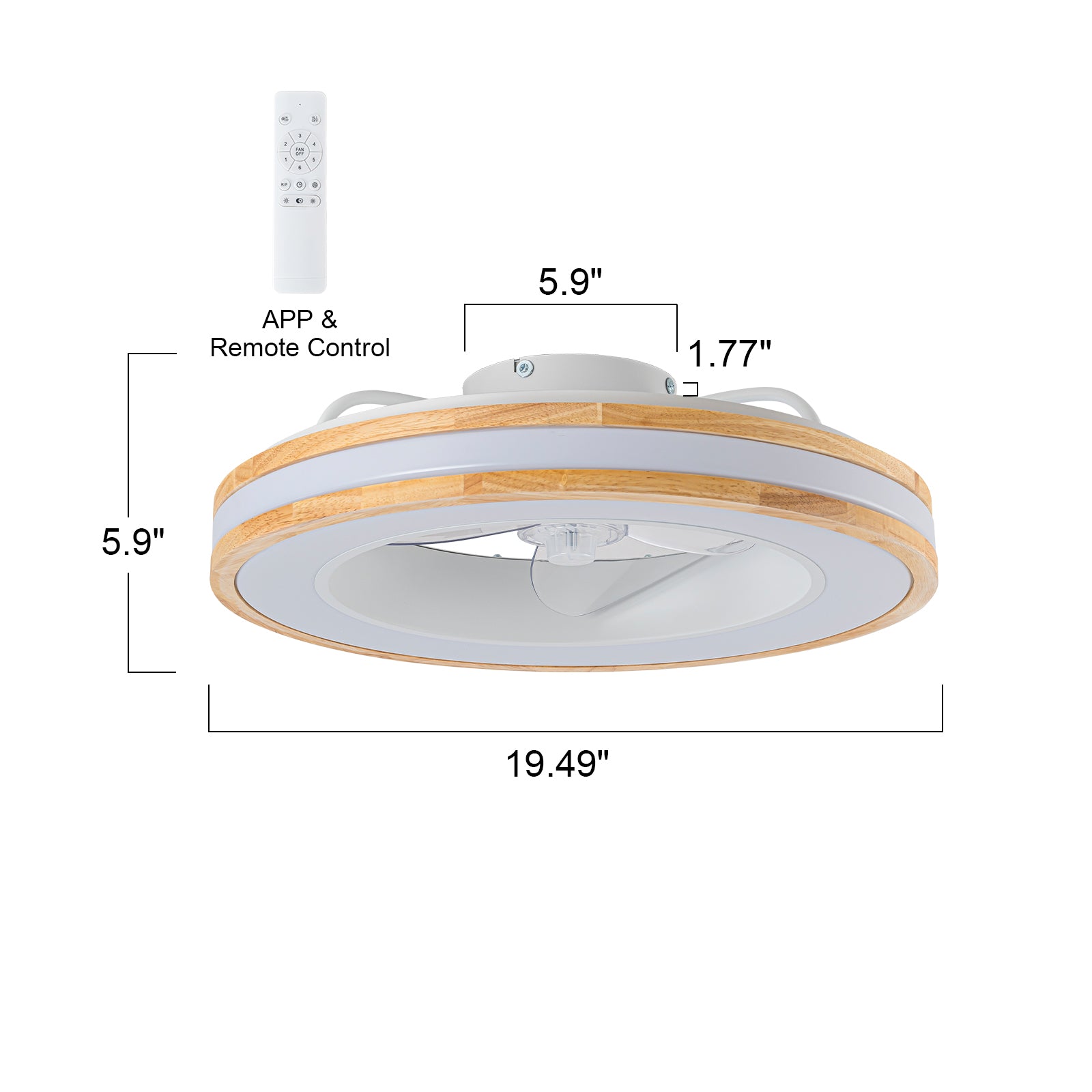 Glowlings 1-Light Natural Wood Grain Low Profile LED Ceiling Fan with Light Fandelier with Remote