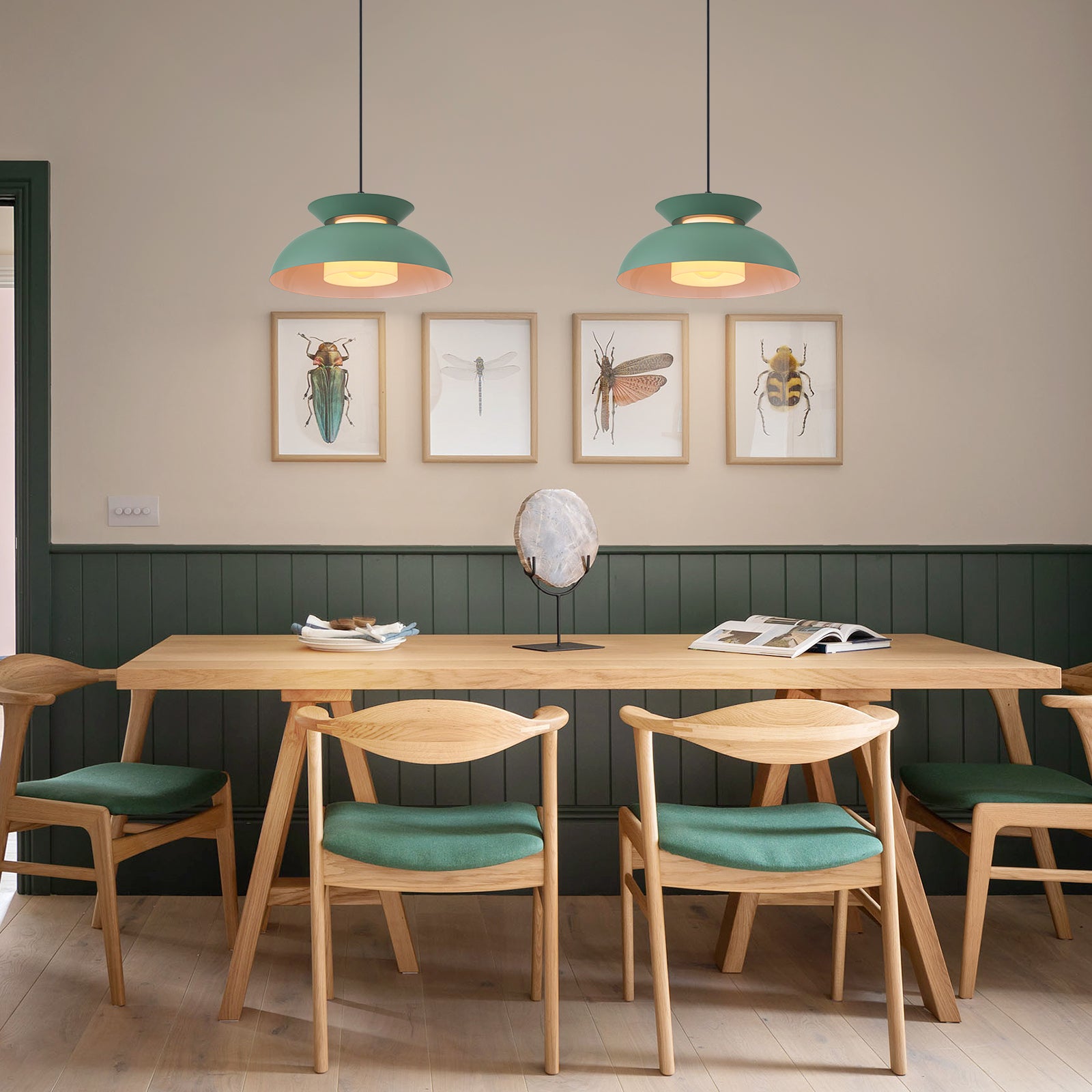 Glowlings 1-Light Nordic Industrial 14"Wide Macaron Green Dome Pendant Light