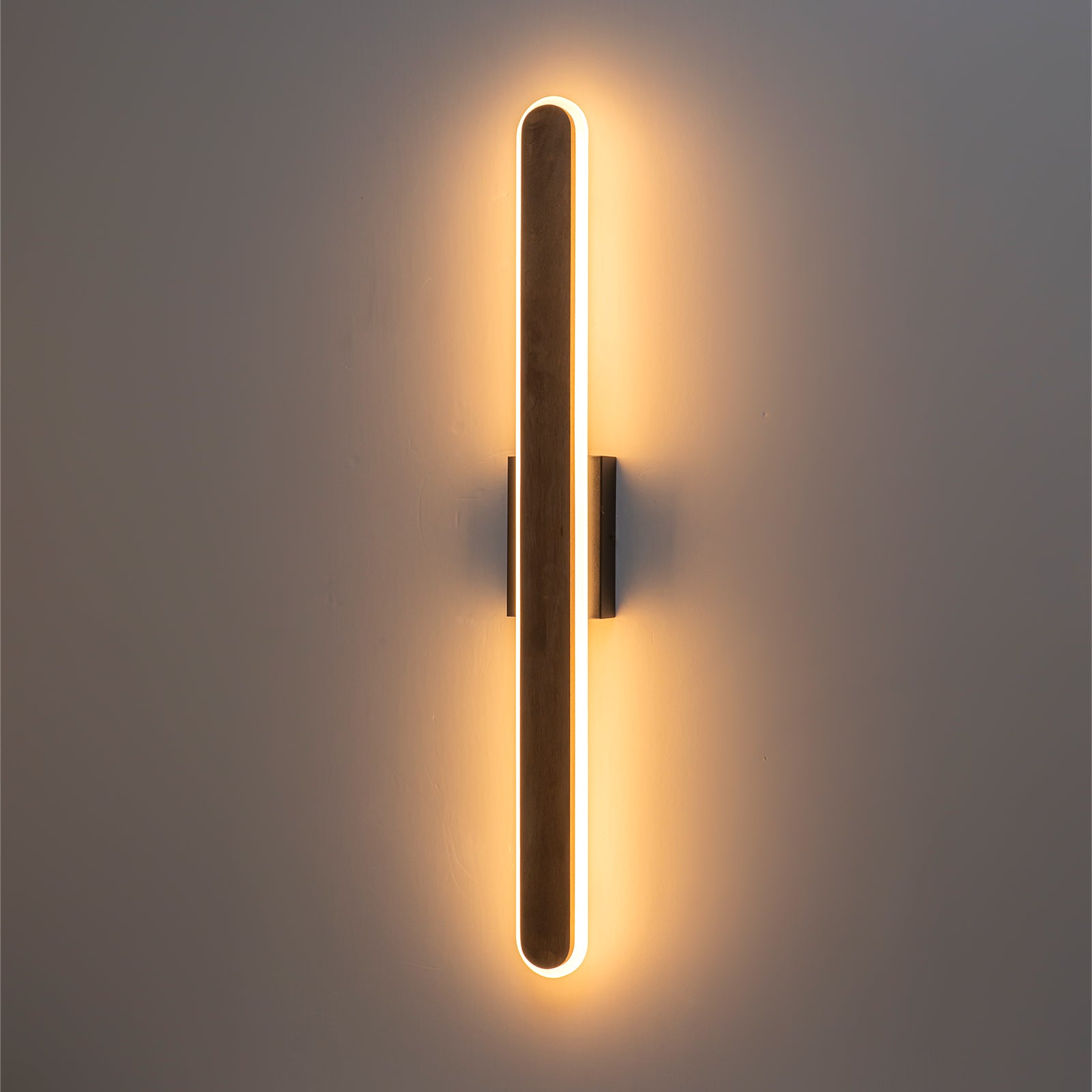 Glowlings 1-Light Organic Modern 36"High Wooden Walnut Finish Linear LED Wall Sconce