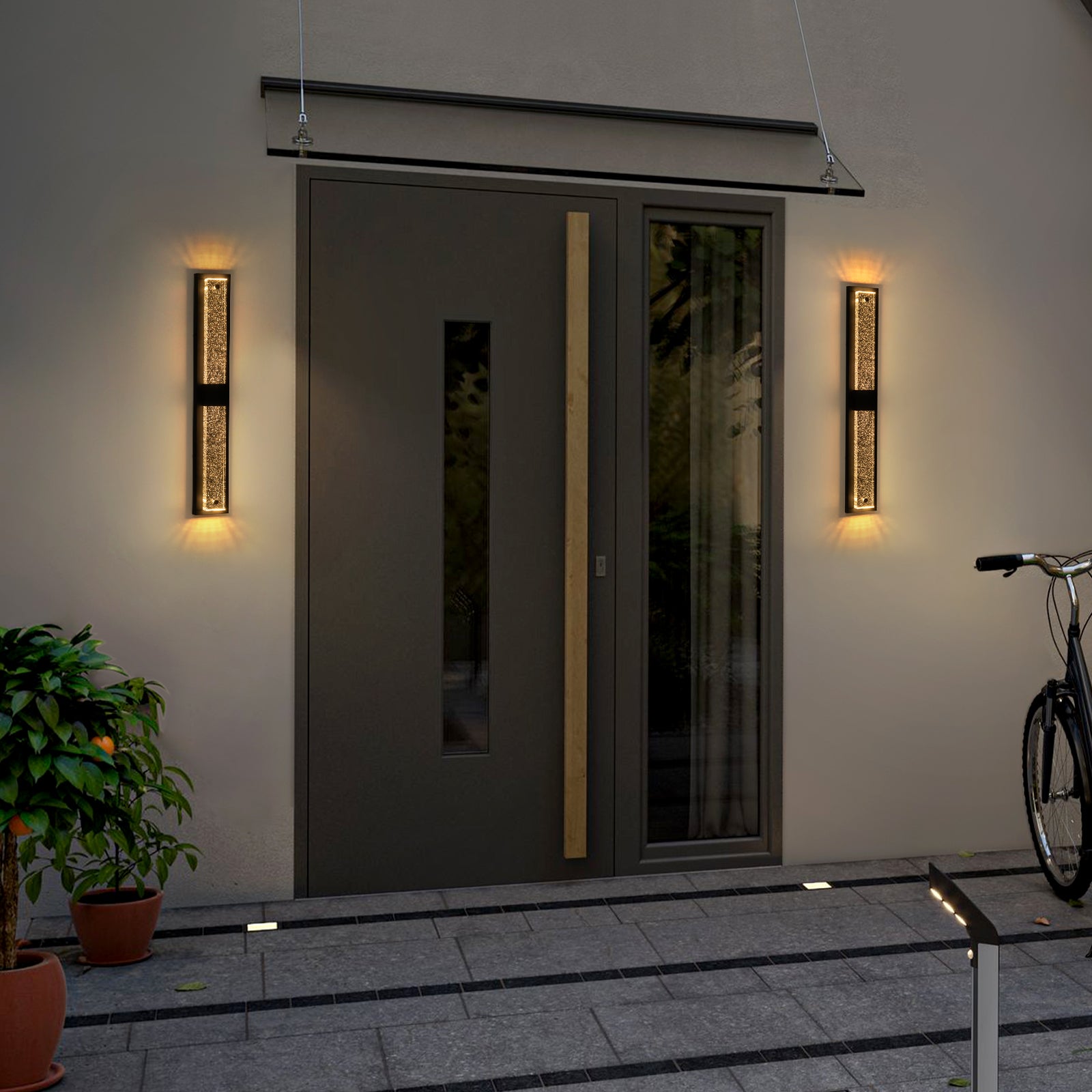 Glowlings 1-flammige, 81,3 cm hohe, rechteckige LED-Wandleuchte mit schwarzem Kristallglas für drinnen und draußen