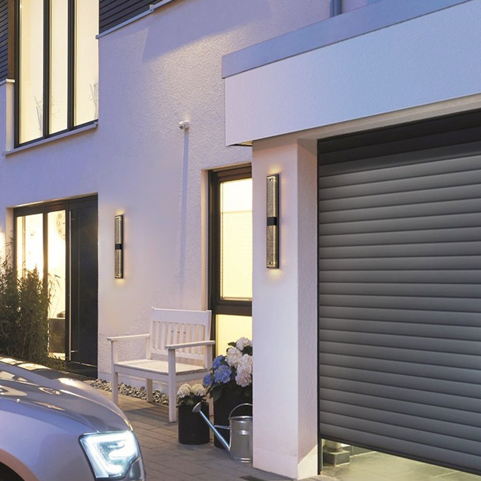 Glowlings 1-flammige, 81,3 cm hohe, rechteckige LED-Wandleuchte mit schwarzem Kristallglas für drinnen und draußen