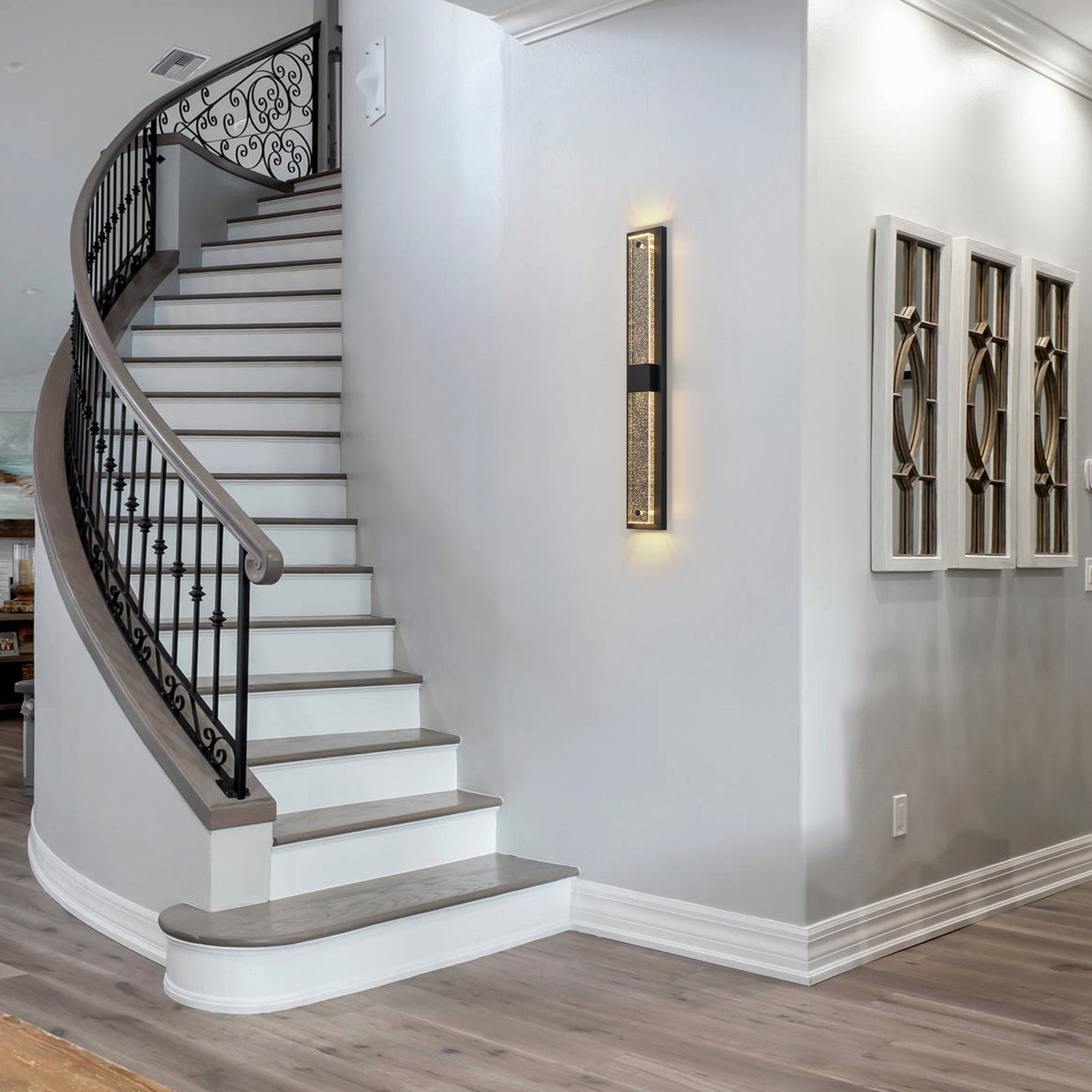 Glowlings 1-flammige, 81,3 cm hohe, rechteckige LED-Wandleuchte mit schwarzem Kristallglas für drinnen und draußen