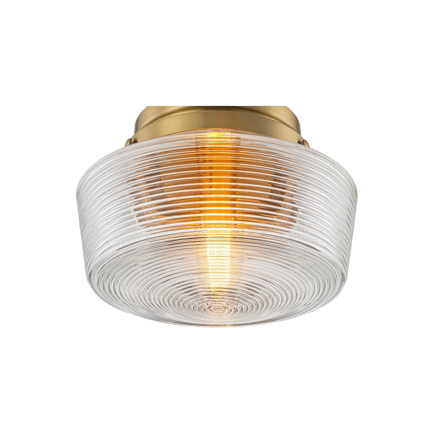Glowlings 1-Light Retro Antique Gold Ribbed Clear Glass Flush Mount Ceiling Light