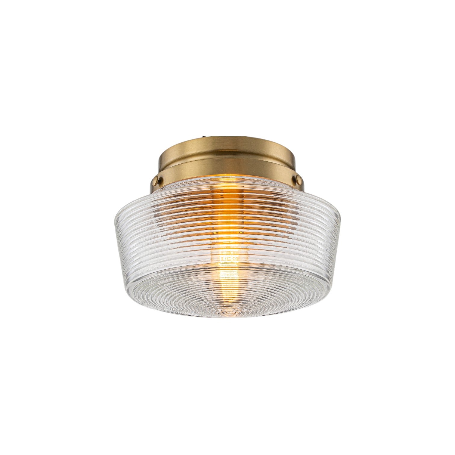 Glowlings 1-Light Retro Antique Gold Ribbed Clear Glass Flush Mount Ceiling Light