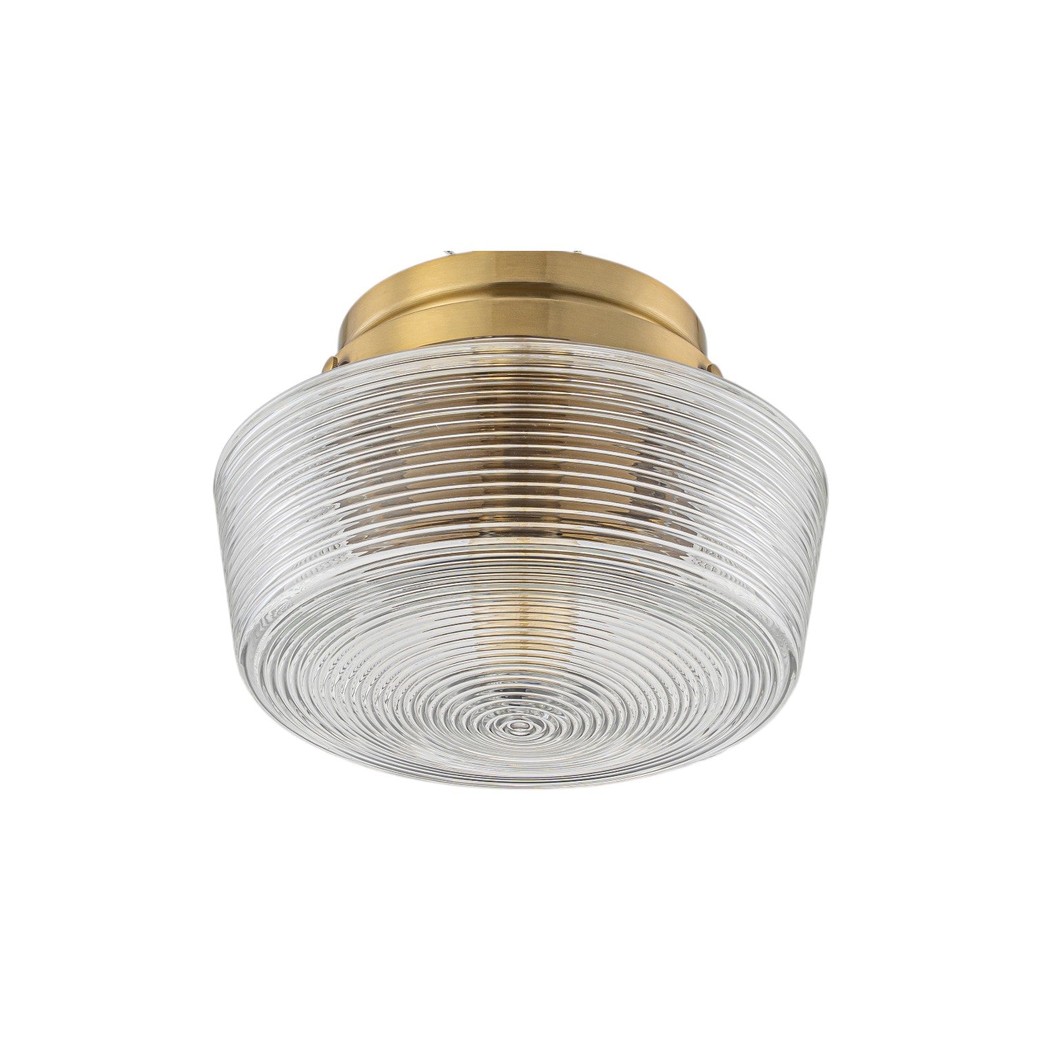 Glowlings 1-Light Retro Antique Gold Ribbed Clear Glass Flush Mount Ceiling Light