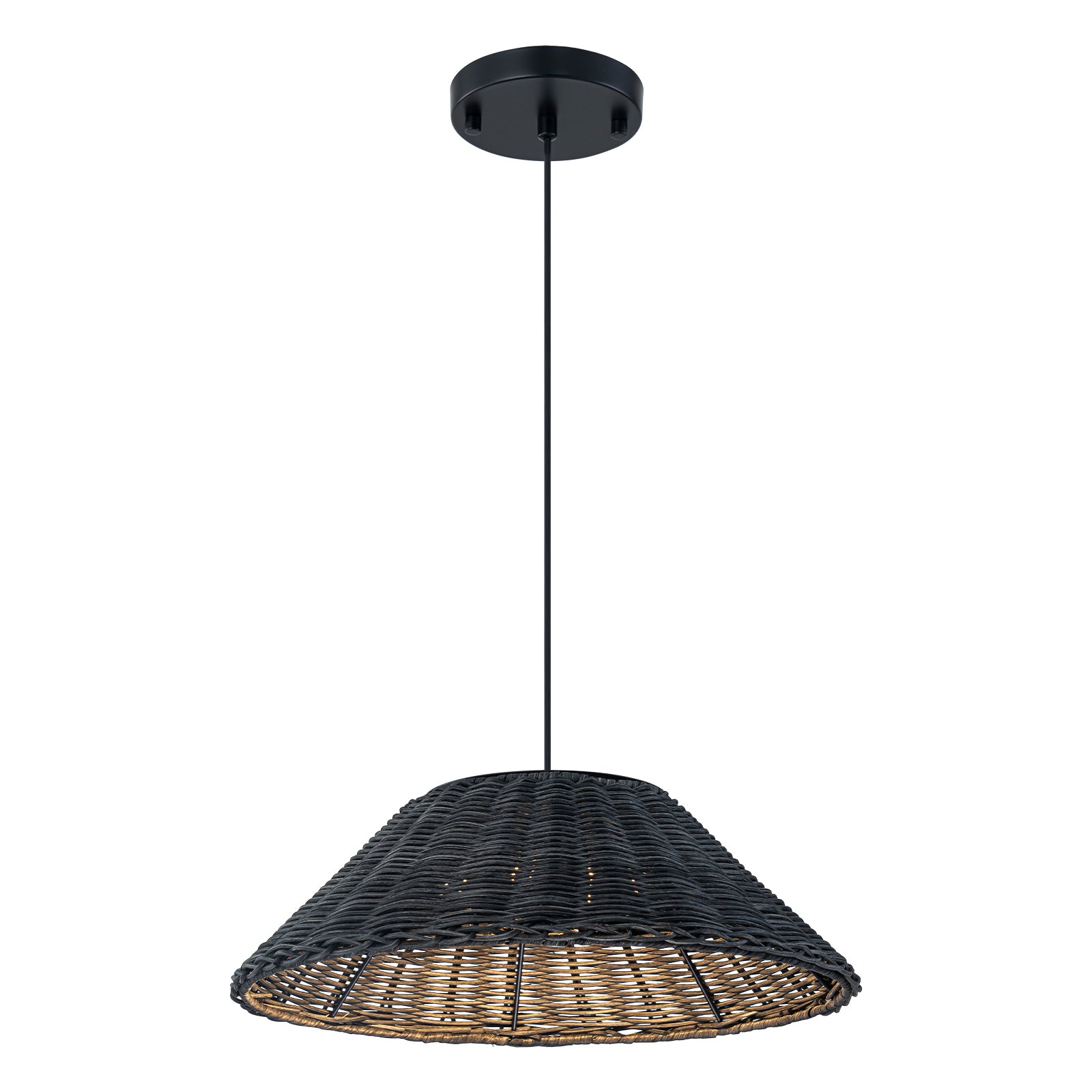 Glowlings 1-Light Retro 13"Wide LED Black Dome Natural Rattan Pendant Light