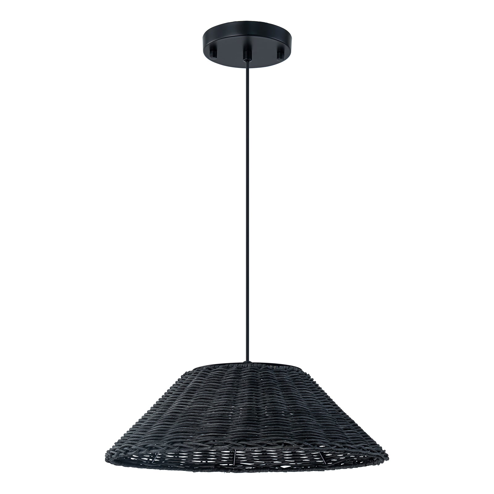 Glowlings 1-Light Retro 13"Wide LED Black Dome Natural Rattan Pendant Light