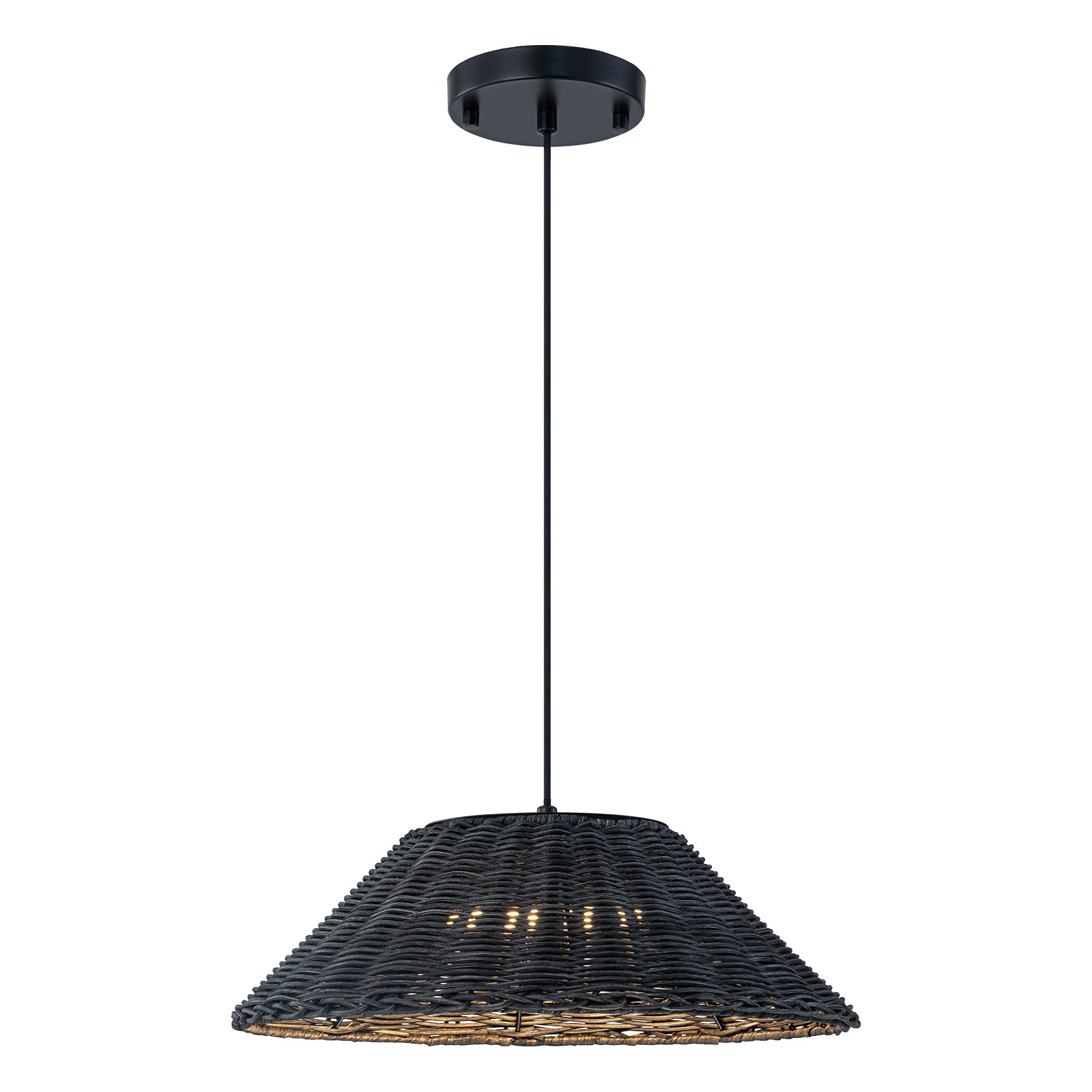 Glowlings 1-Light Retro 13"Wide LED Black Dome Natural Rattan Pendant Light