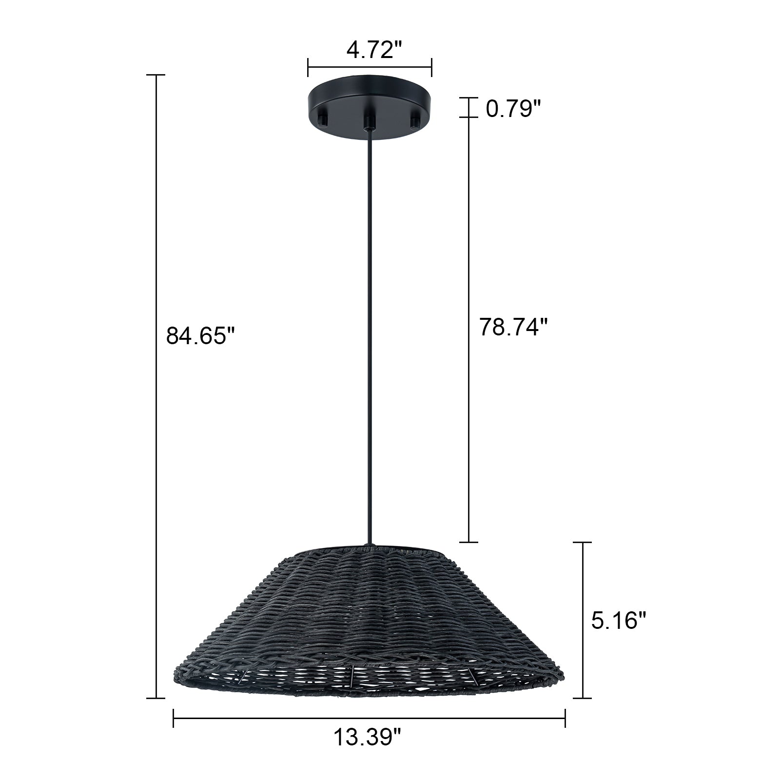 Glowlings 1-Light Retro 13"Wide LED Black Dome Natural Rattan Pendant Light