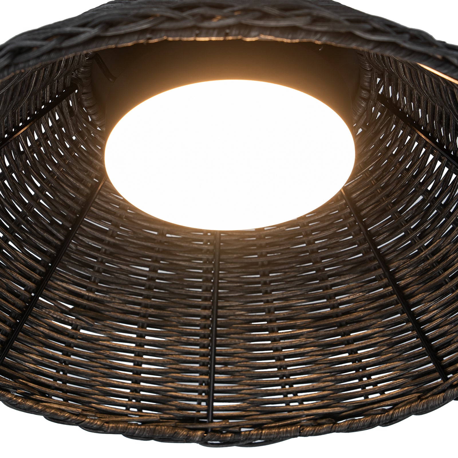 Glowlings 1-Light Retro 13"Wide LED Black Dome Natural Rattan Pendant Light