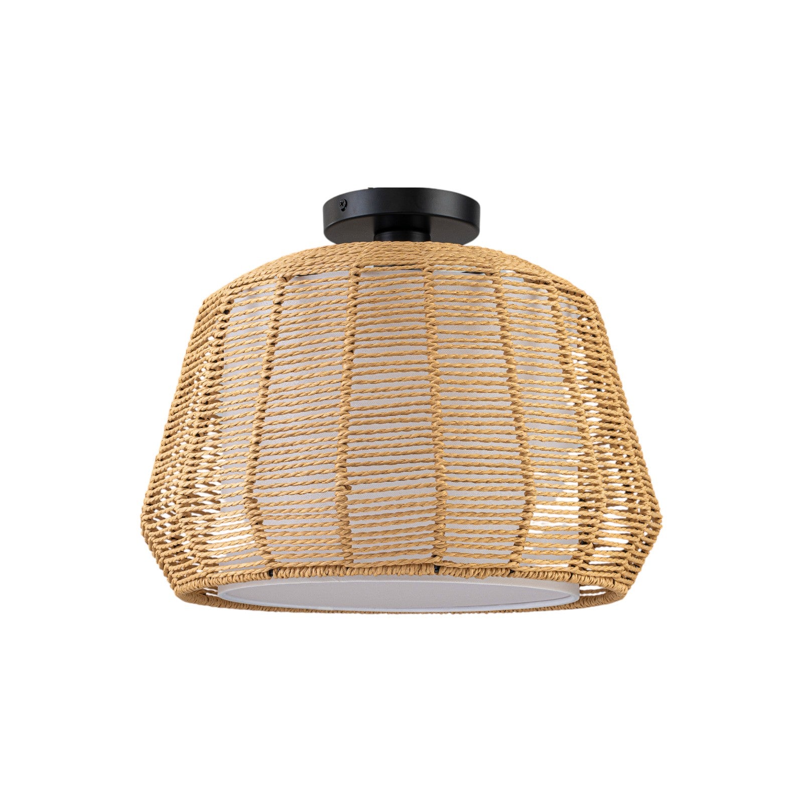 Glowlings 1-Light 16"Wide Rustic Natural Rattan Rope White Fabric Flush Mount