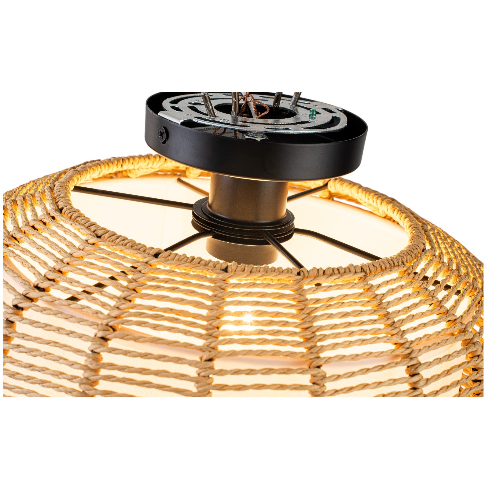 Glowlings 1-Light 16"Wide Rustic Natural Rattan Rope White Fabric Flush Mount