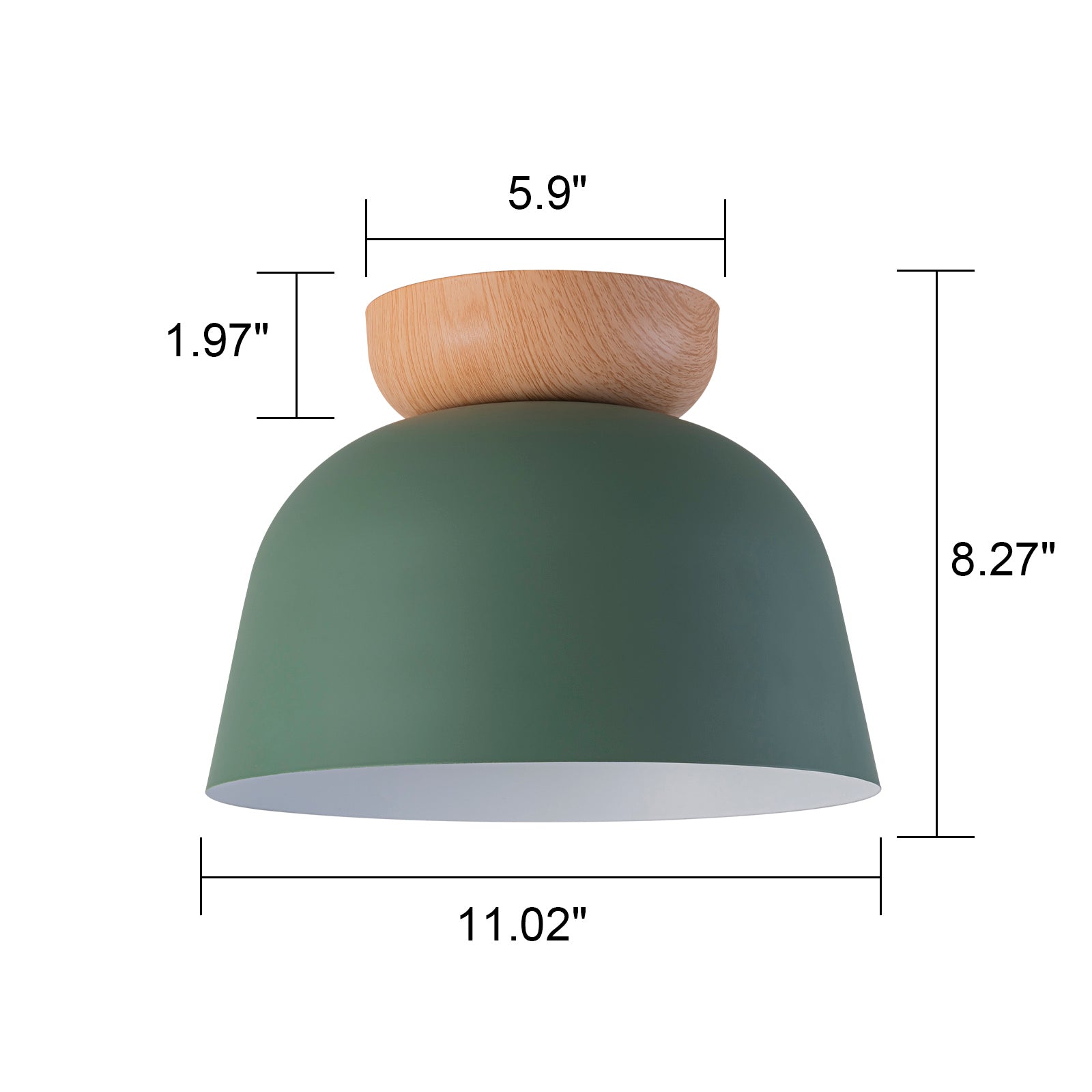 Glowlings 1-Light Modern 11"Wide Blue/Green Small Dome Wood Flush Mount Celiling Light