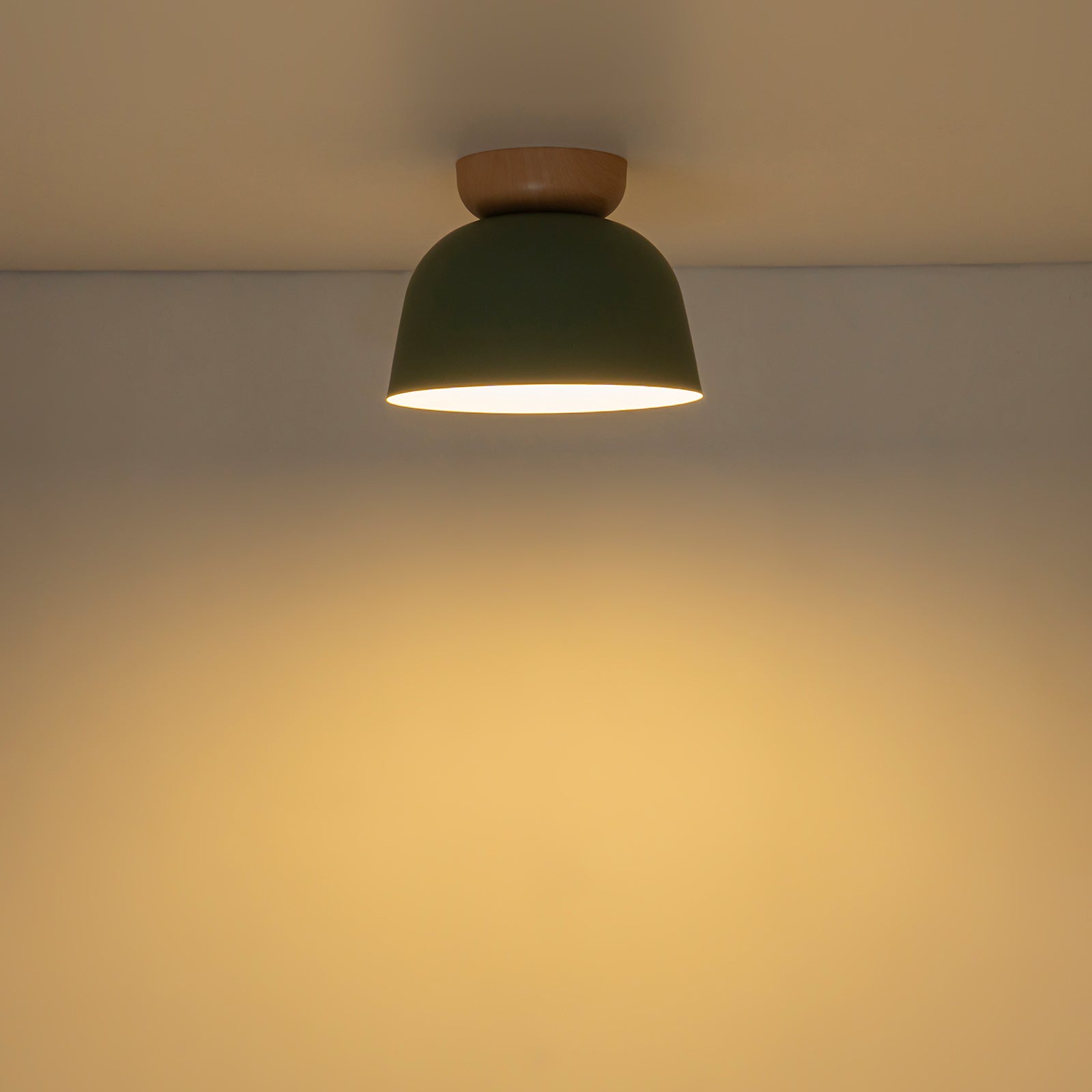 Glowlings 1-Light Modern 11"Wide Blue/Green Small Dome Wood Flush Mount Celiling Light