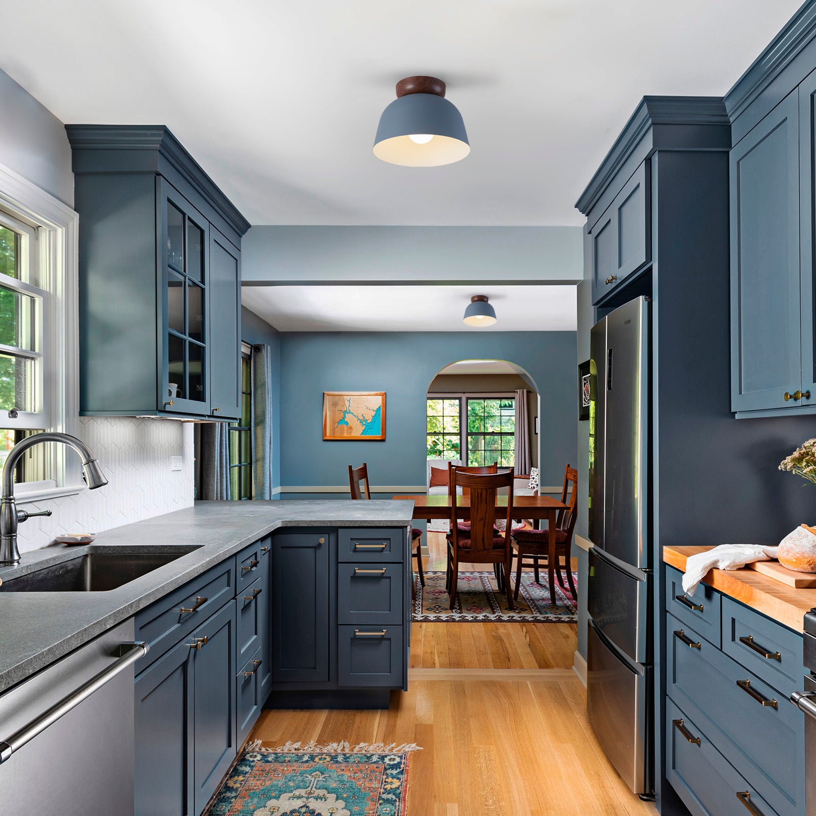 Glowlings 1-Light Modern 11"Wide Blue/Green Small Dome Wood Flush Mount Celiling Light