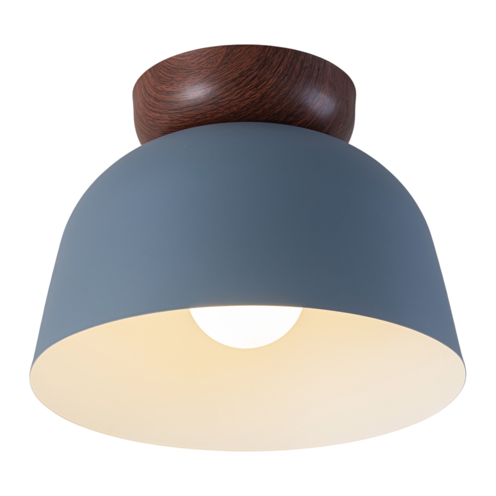 Glowlings 1-Light Modern 11"Wide Blue/Green Small Dome Wood Flush Mount Celiling Light