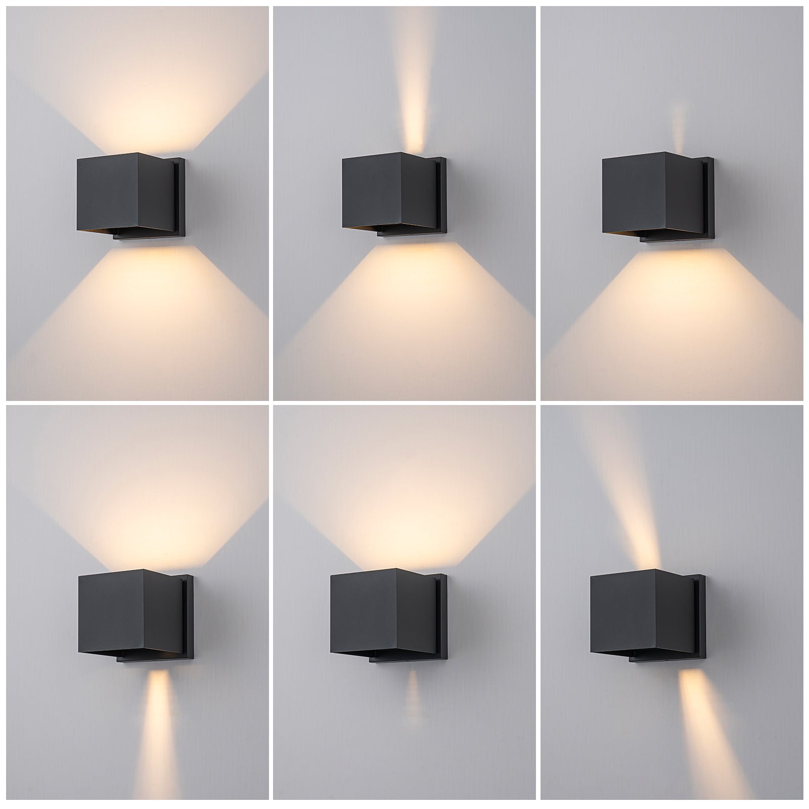 Glowlings 1-flammige kleine quadratische drehbare Wandleuchte für den Außenbereich in Mattschwarz