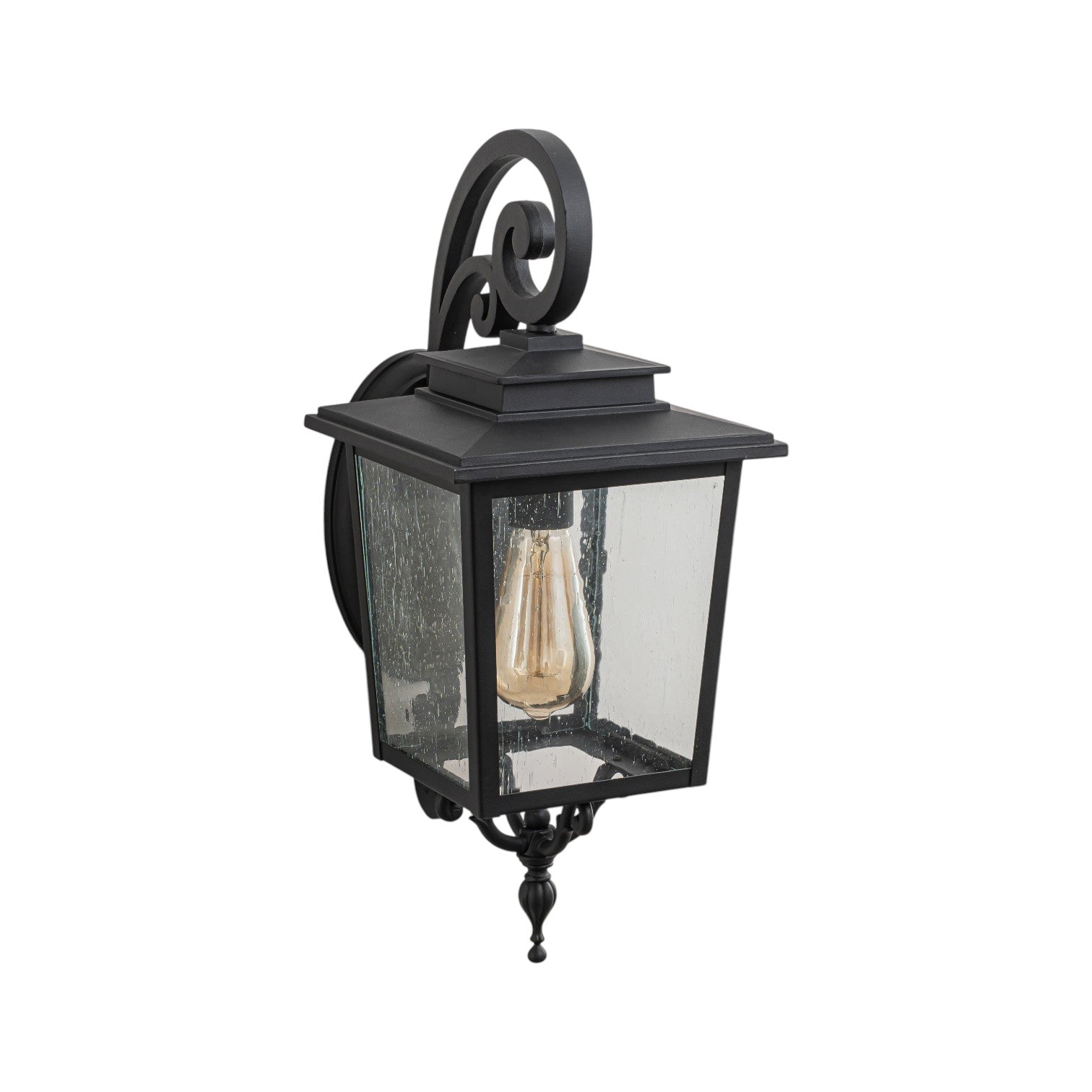 Glowlings 1-Light Traditional Lantern Outdoor Wall Sconce with Seeded Glass and Scroll Accent
