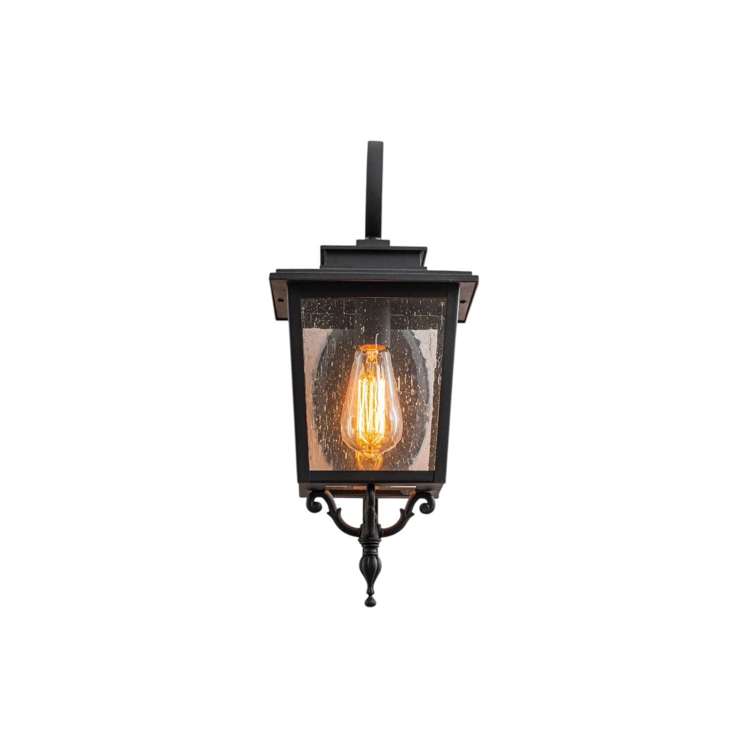Glowlings 1-Light Traditional Lantern Outdoor Wall Sconce with Seeded Glass and Scroll Accent