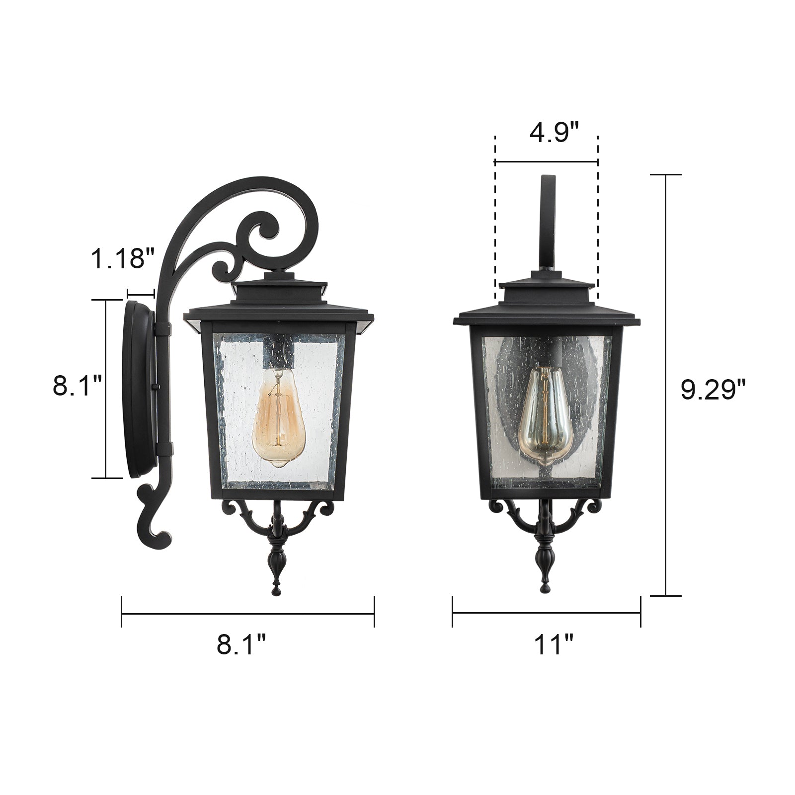 Glowlings 1-Light Traditional Lantern Outdoor Wall Sconce with Seeded Glass and Scroll Accent