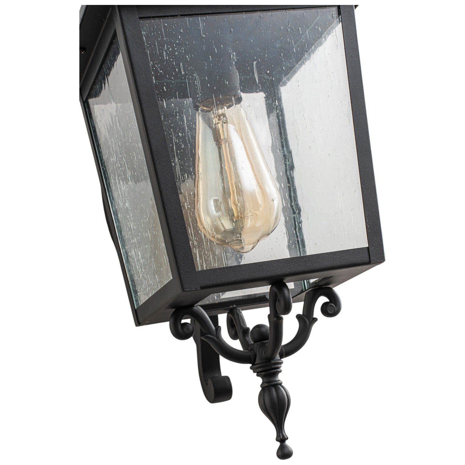 Glowlings 1-Light Traditional Lantern Outdoor Wall Sconce with Seeded Glass and Scroll Accent