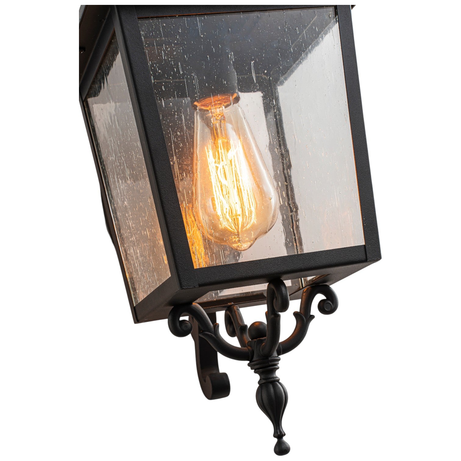 Glowlings 1-Light Traditional Lantern Outdoor Wall Sconce with Seeded Glass and Scroll Accent