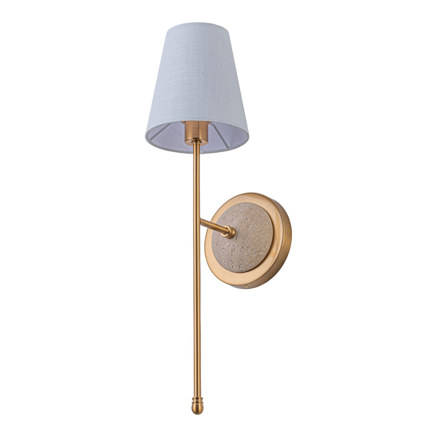 Glowlings 1-Light Vintage Antique Brass Cone Fabric Wall Sconce with Natural Stone Accent