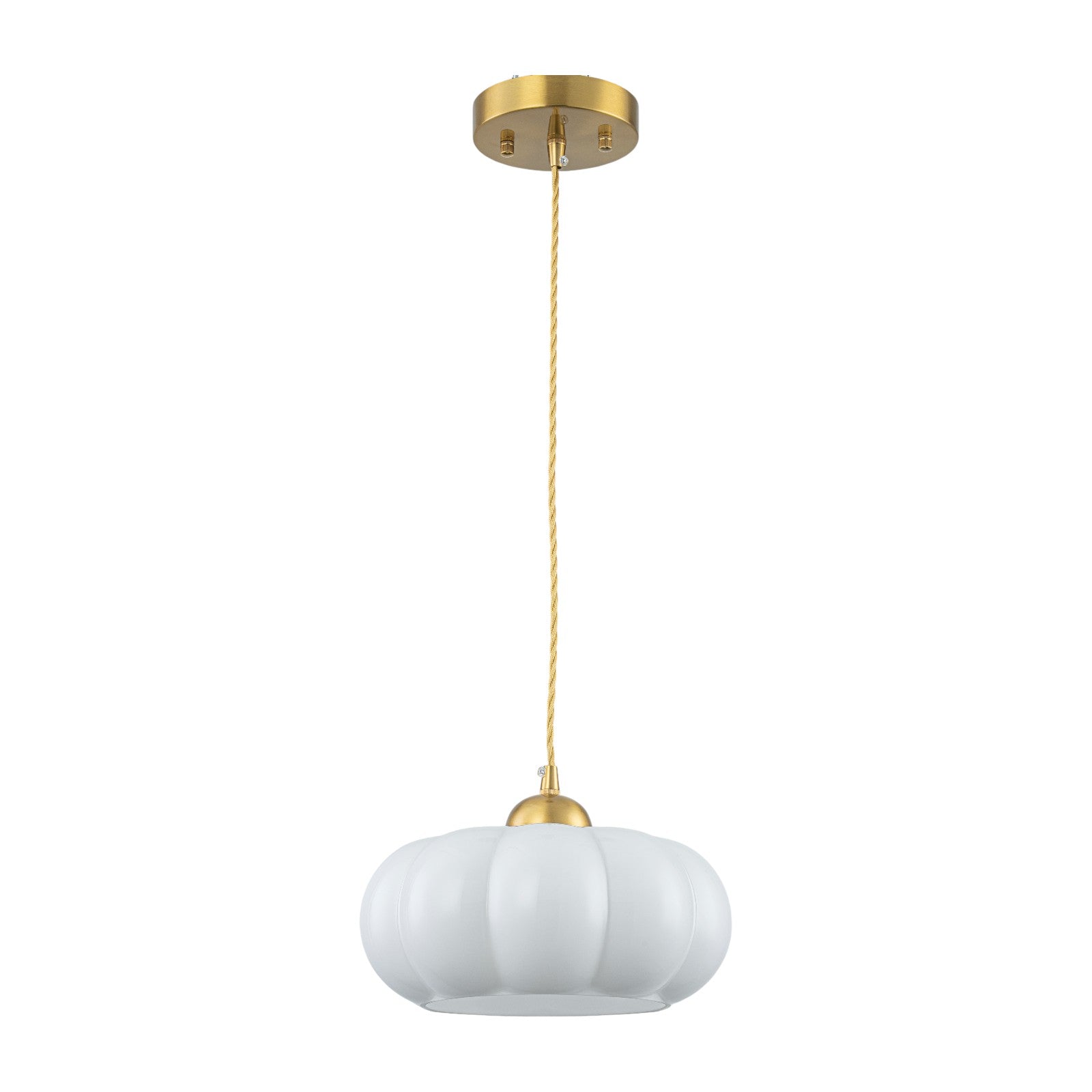 Glowlings 1-Light 10"Wide Vintage Antique Brass Opal Glass Pumpkin Small Pendant Light