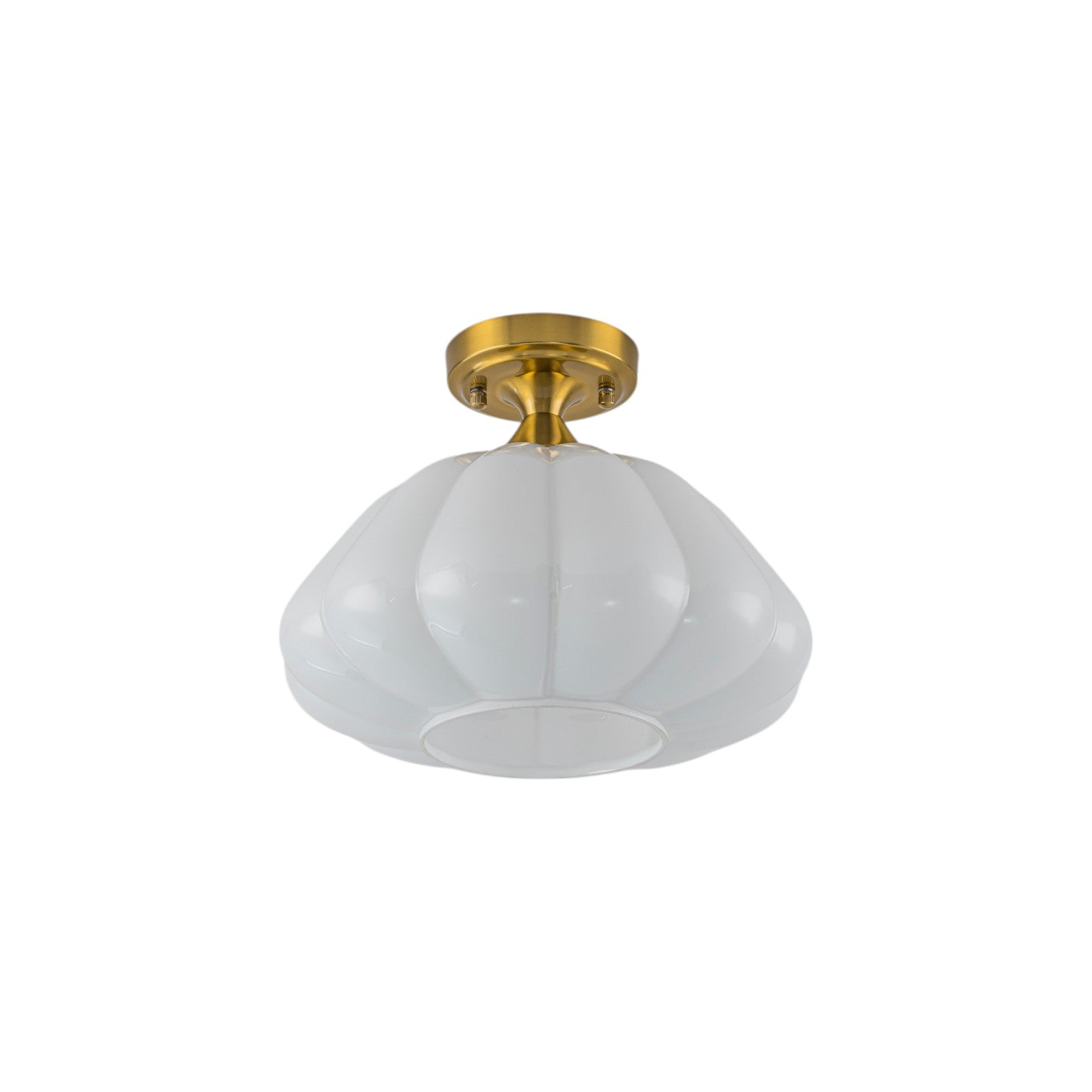 Glowlings 1-Light Vintage Antique Brass Opal Glass Pumpkin Small Semi-Flush Mount