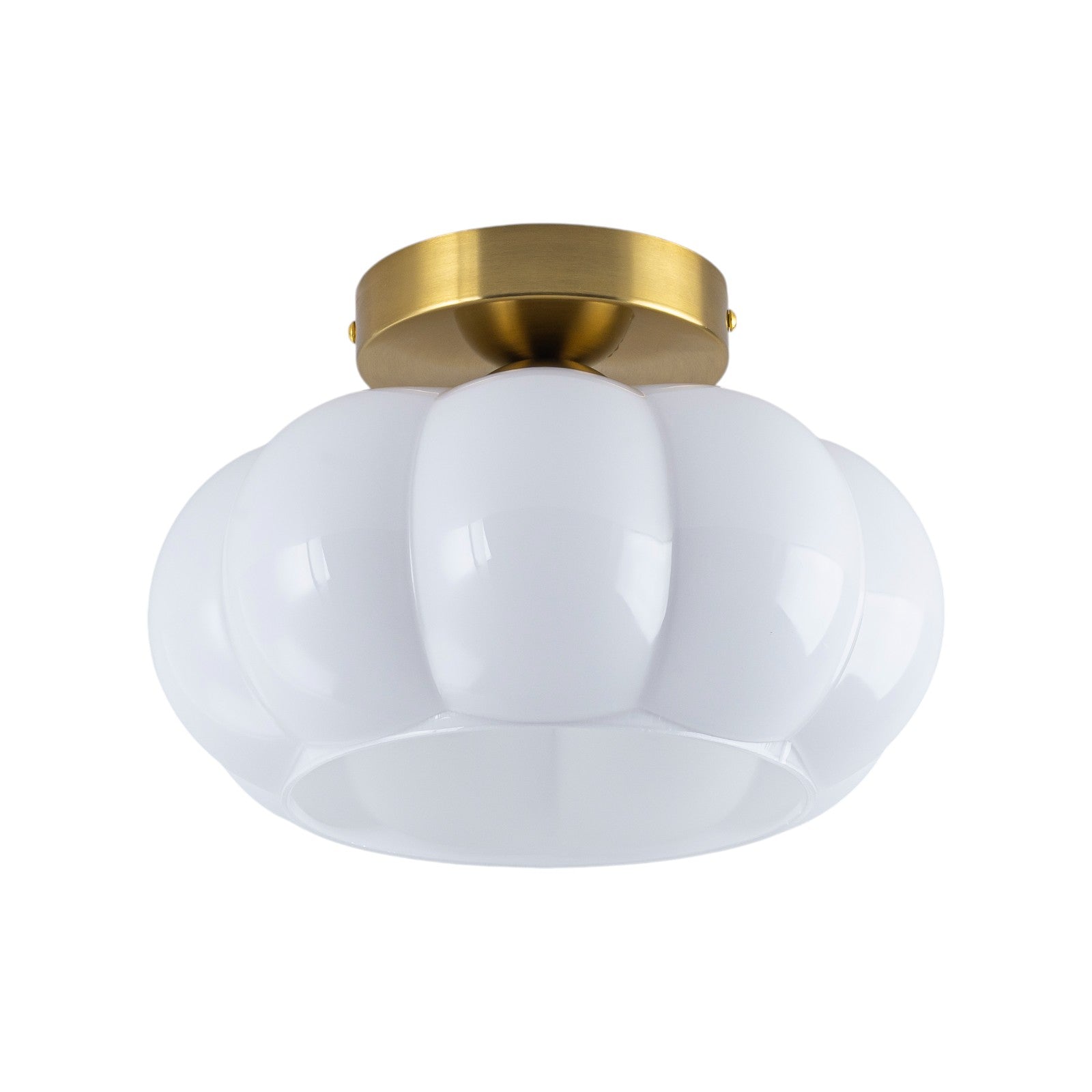 Glowlings 1-Light 10"Wide Vintage Antique Brass Opal Glass Pumpkin Small Semi-Flush Mount