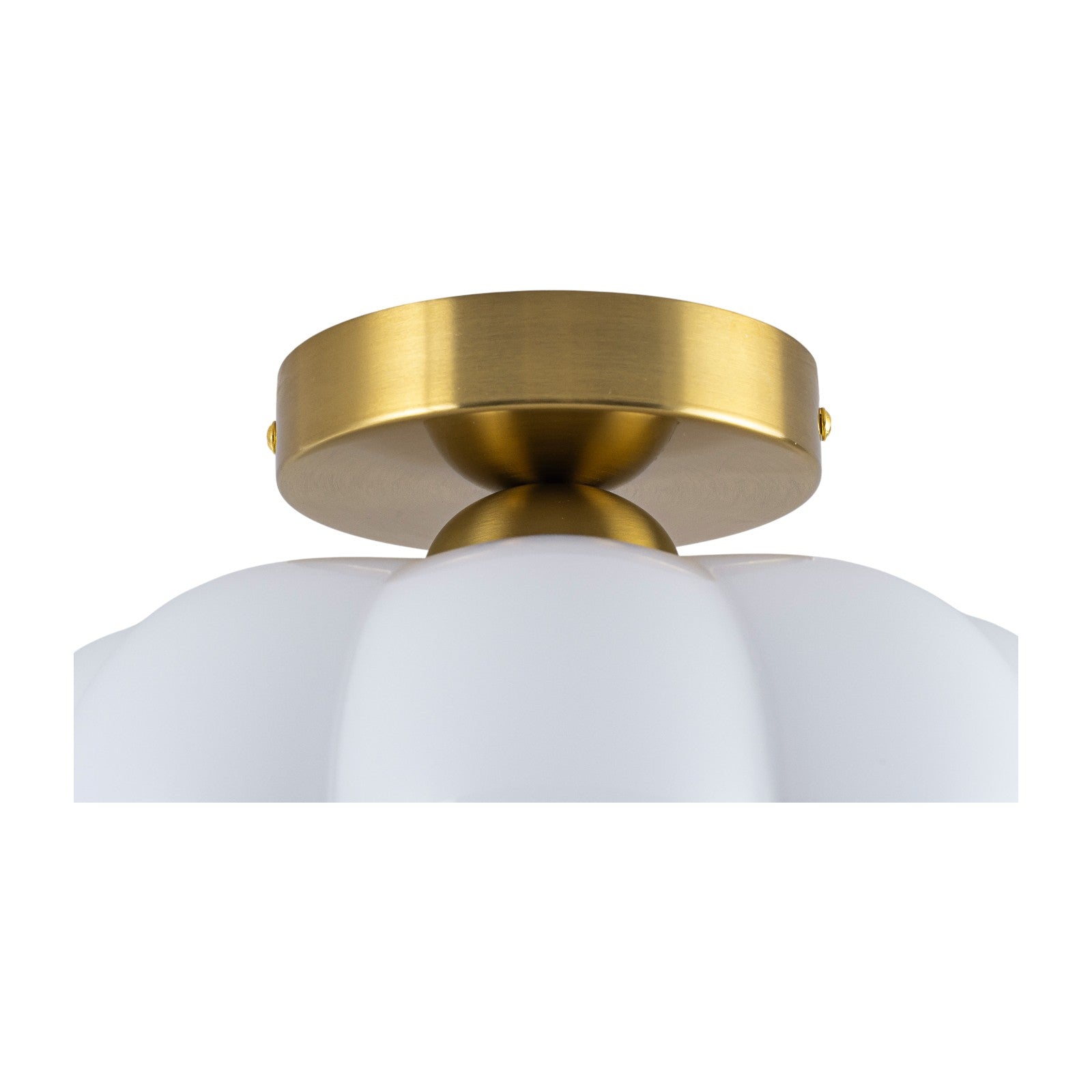 Glowlings 1-Light 10"Wide Vintage Antique Brass Opal Glass Pumpkin Small Semi-Flush Mount