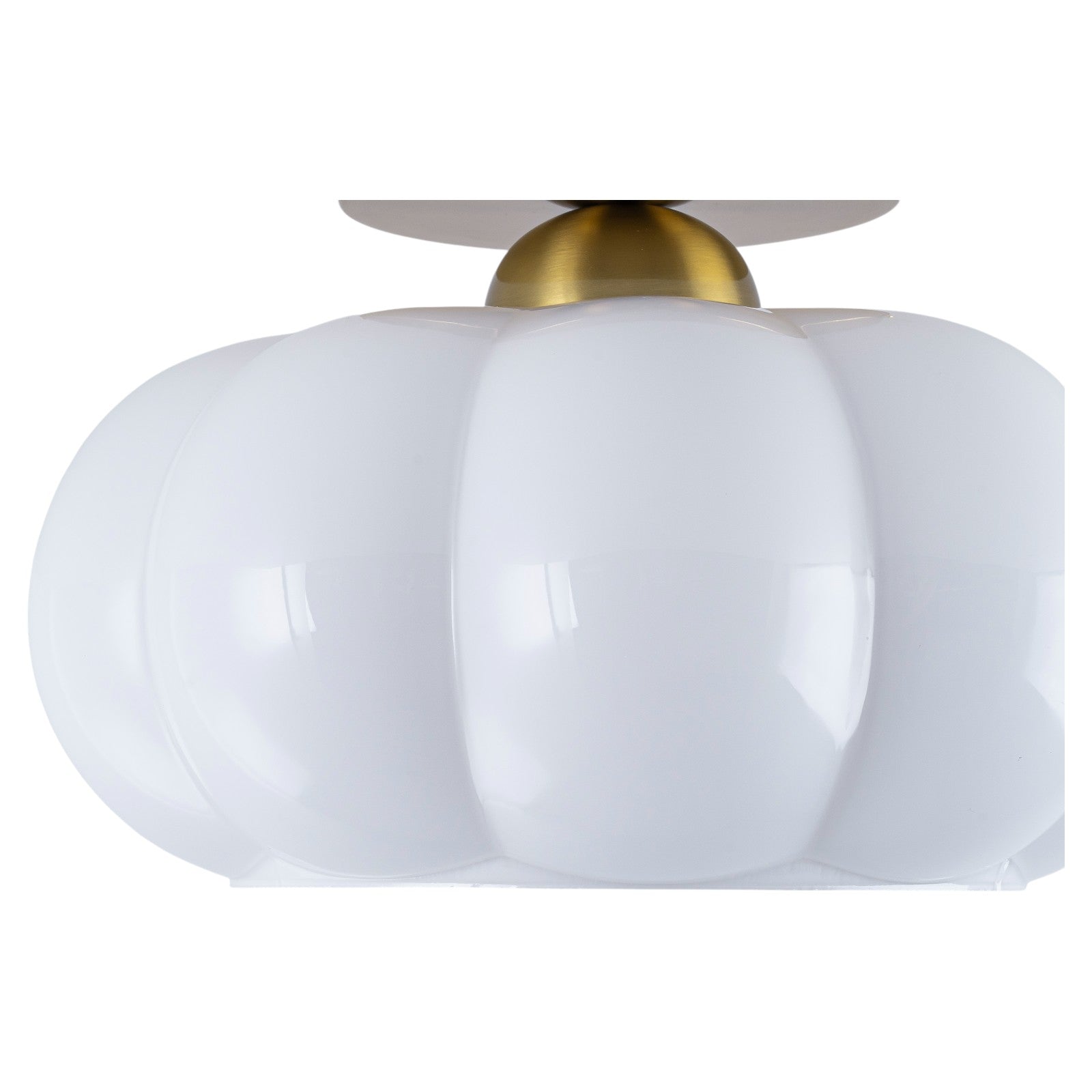 Glowlings 1-Light 10"Wide Vintage Antique Brass Opal Glass Pumpkin Small Semi-Flush Mount